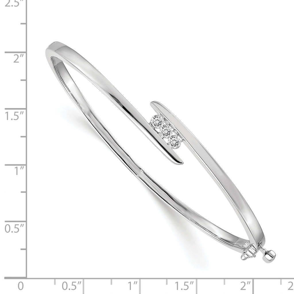 14k White Gold Complete 3-Stone 1/3 carat AA Diamond Hinged Oval Bangle Bracelet