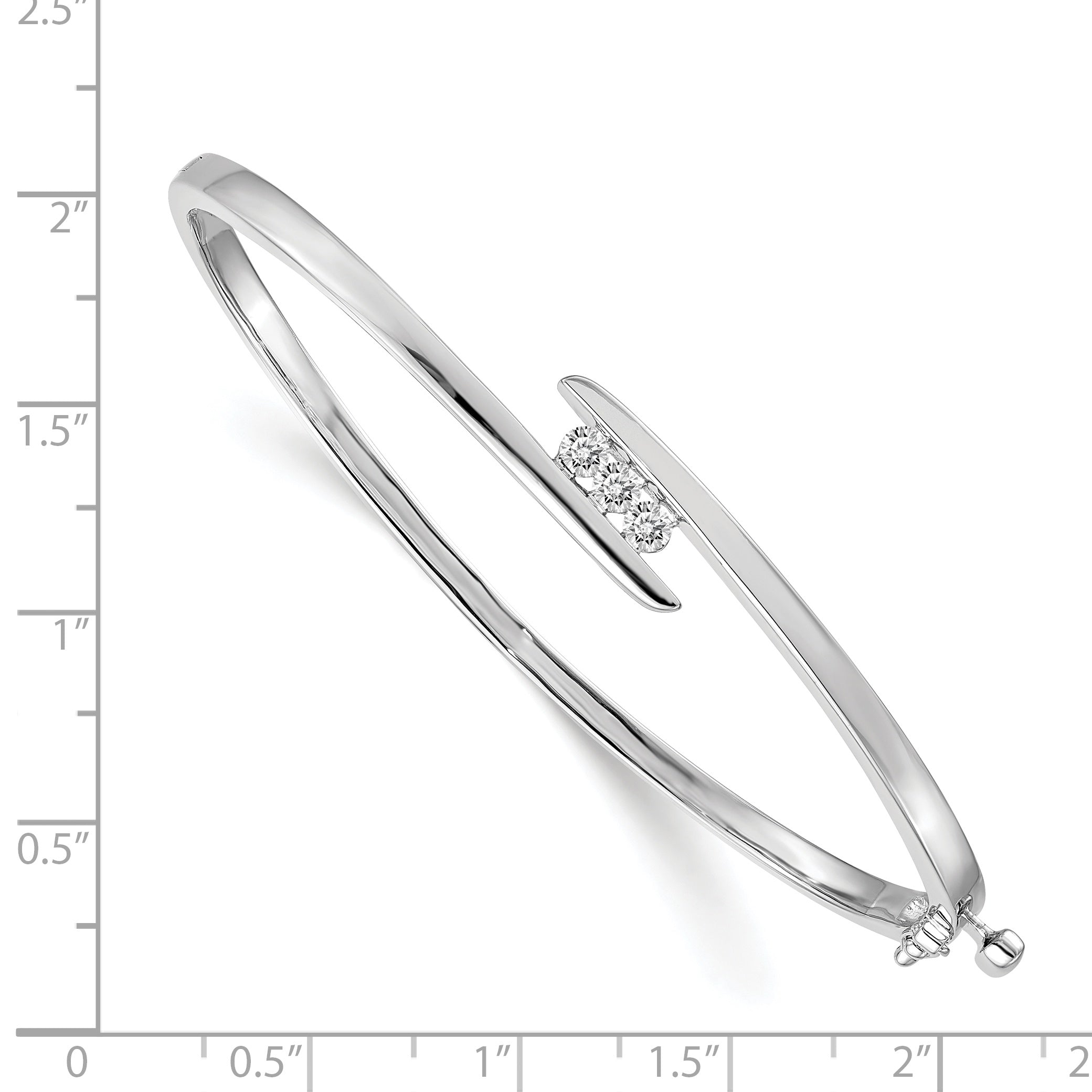 14k White Gold Complete 3-Stone 1/3 carat AA Diamond Hinged Oval Bangle Bracelet