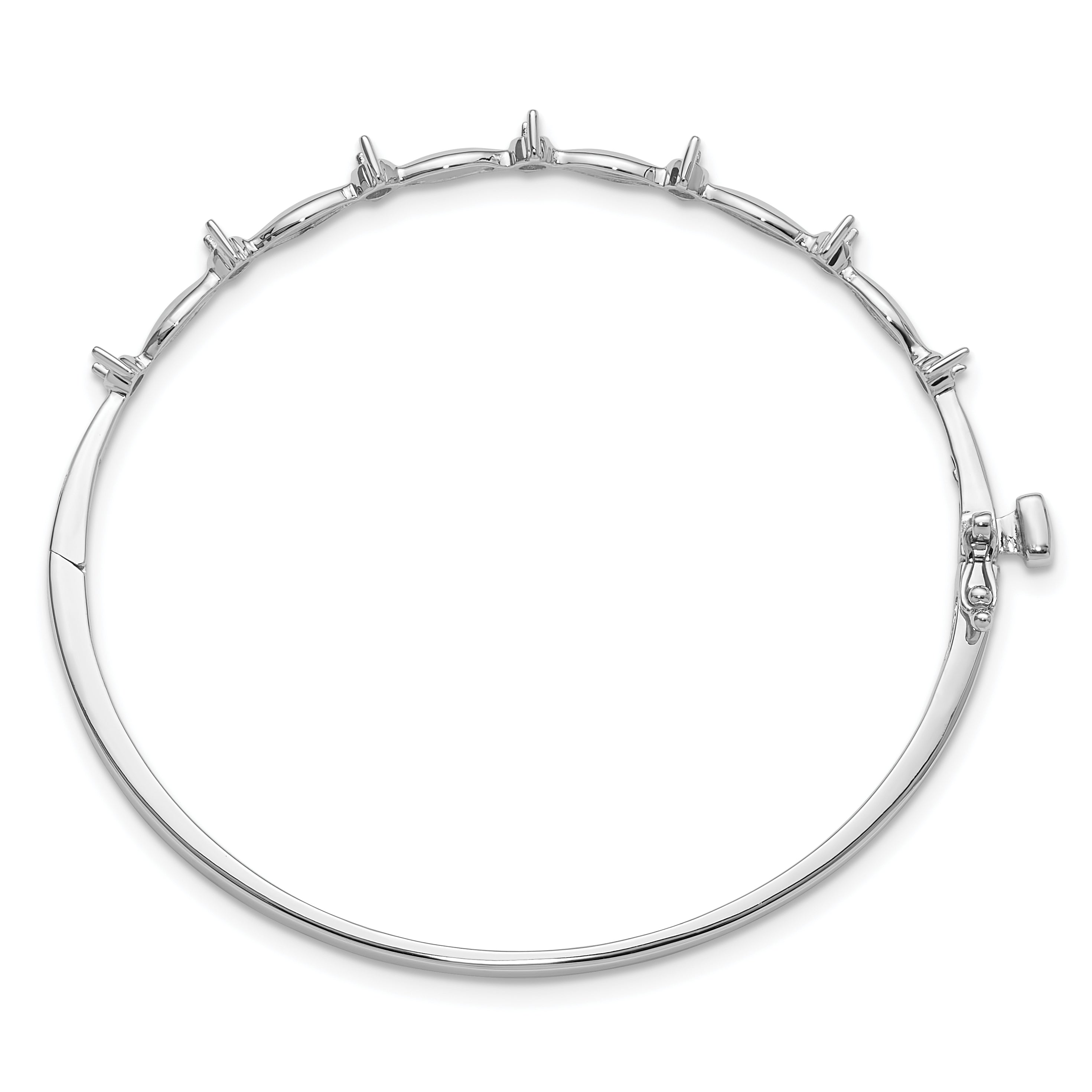 14k White Gold Holds 1/2 carat 7-2.6mm Round Stones Hinged Oval Bangle Bracelet Mounting (No Stone Included) Secondary image