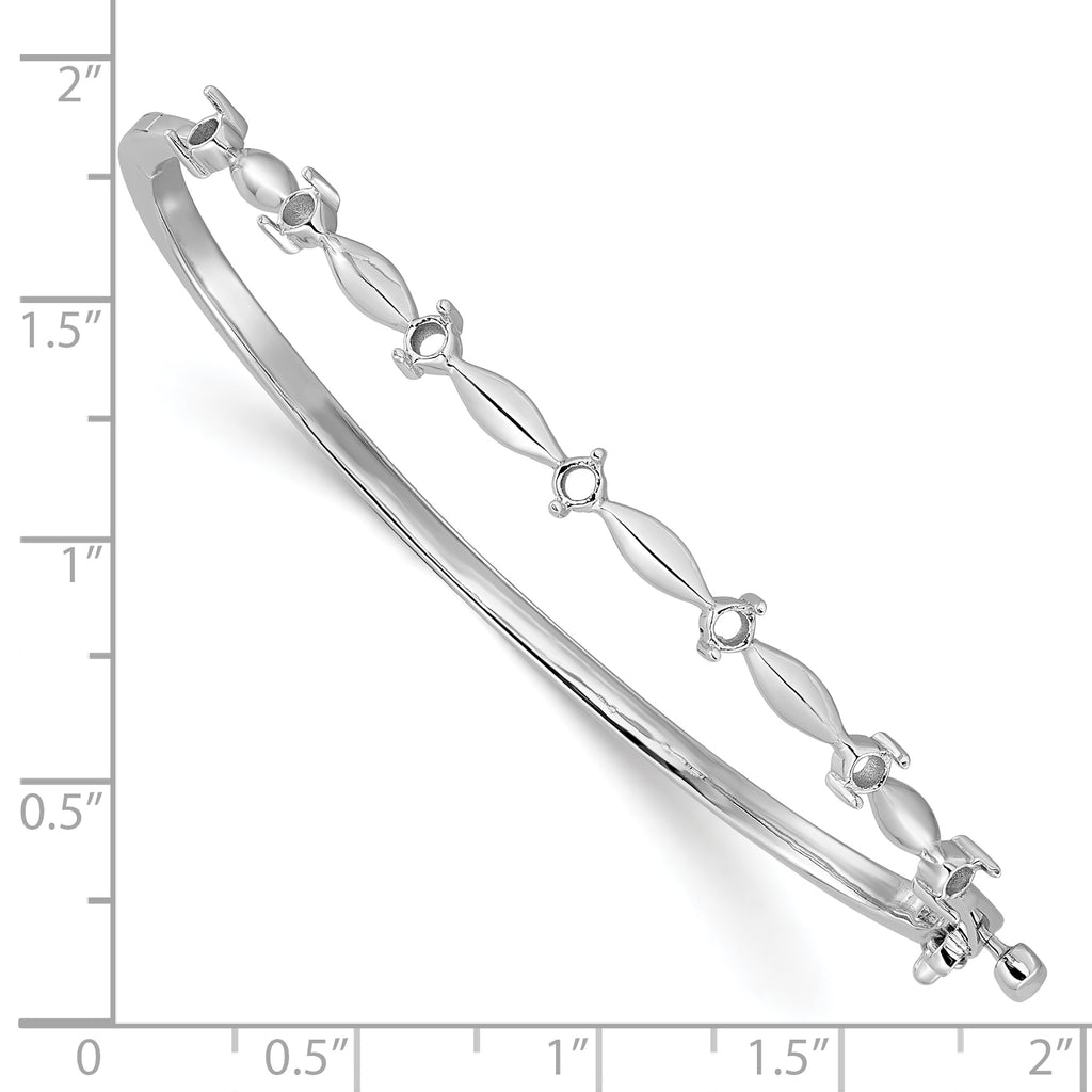 14k White Gold Holds 1/2 carat 7-2.6mm Round Stones Hinged Oval Bangle Bracelet Mounting (No Stone Included)