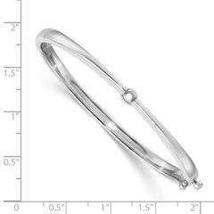 14k White Gold Holds 1/4 carat 4.0mm Round Stone Hinged Oval Bangle Bracelet Mounting (No Stone Included)