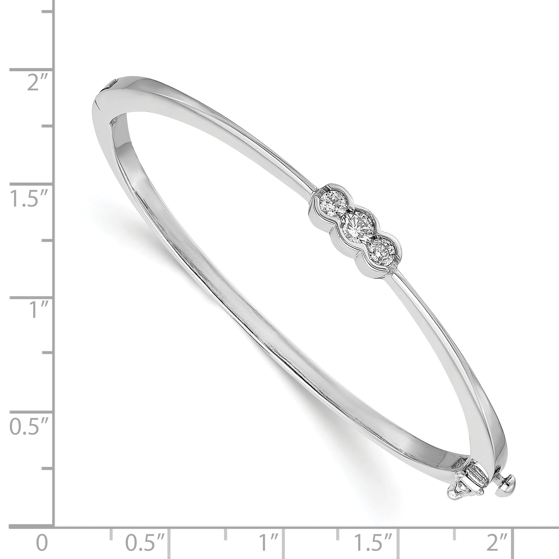 14k White Gold Complete 3-Stone 1/2 carat AA Diamond Hinged Oval Bangle Bracelet