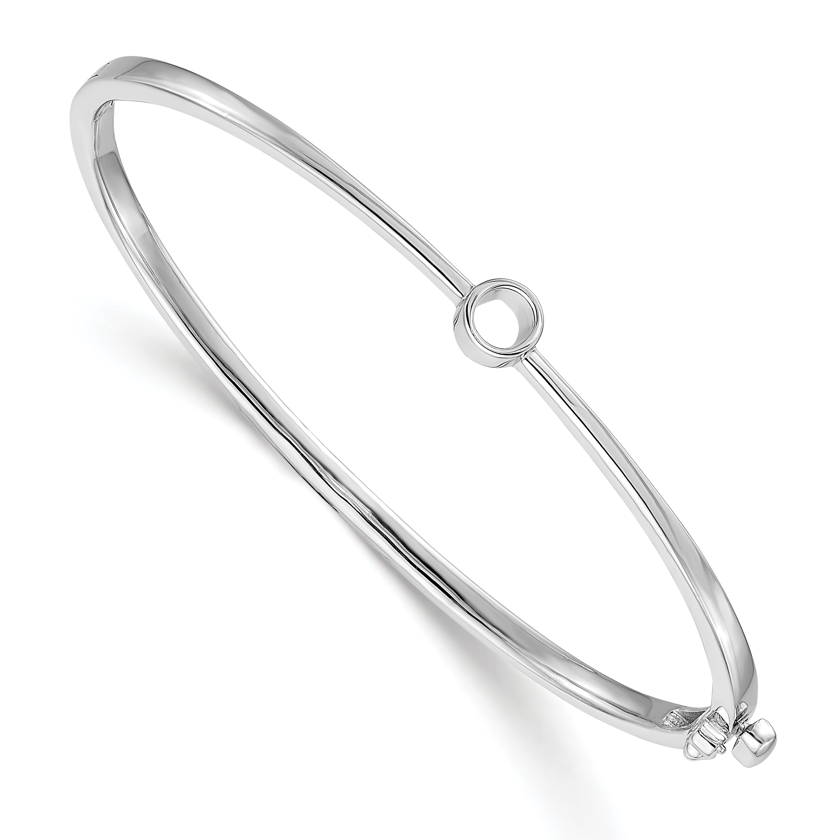 14k White Gold Holds 1/4 carat 4.0mm Round Stone Hinged Oval Bangle Bracelet Mounting (No Stone Included) Main image