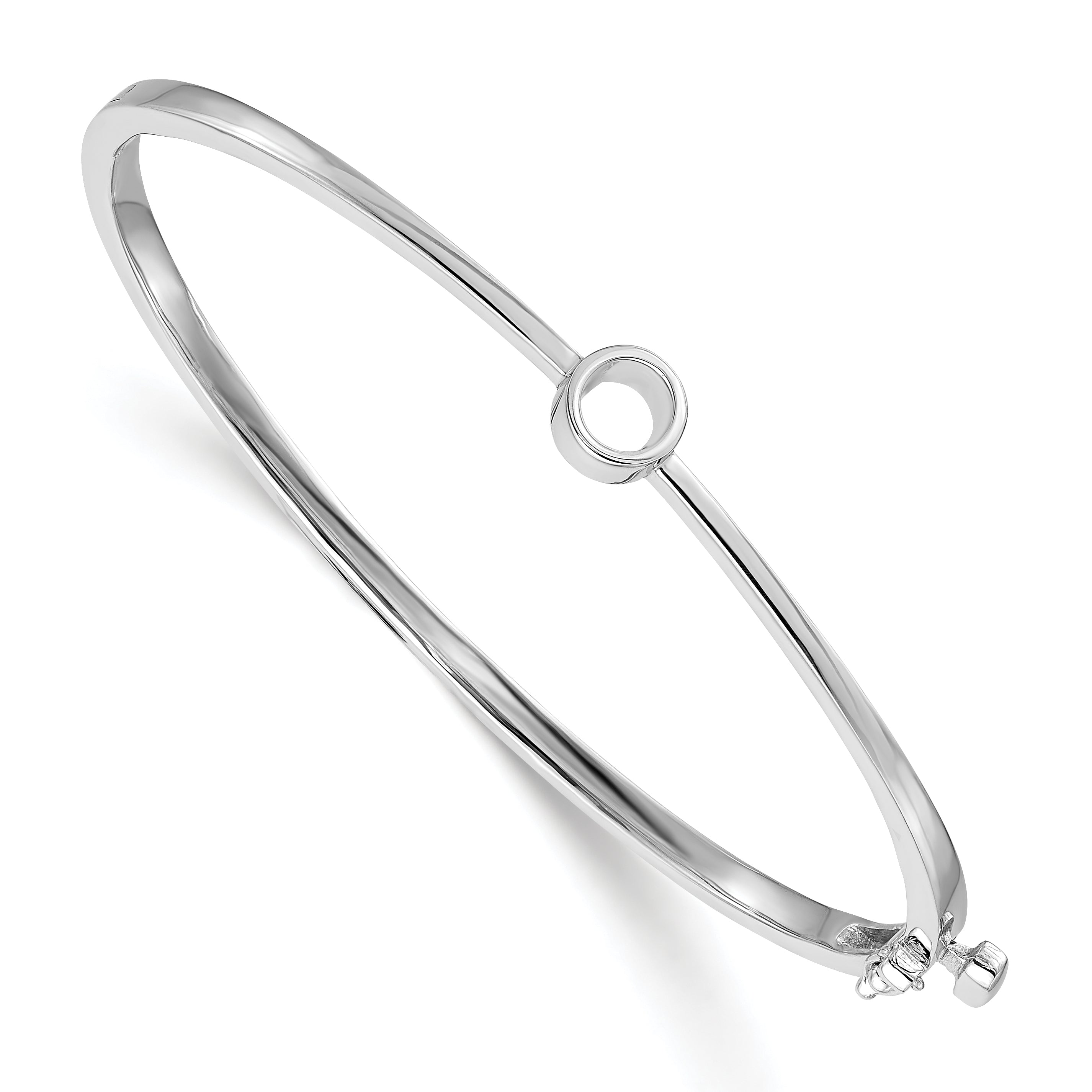 14k White Gold Holds 1/2 carat 5.0mm Round Stone Hinged Oval Bangle Bracelet Mounting (No Stone Included) Main image
