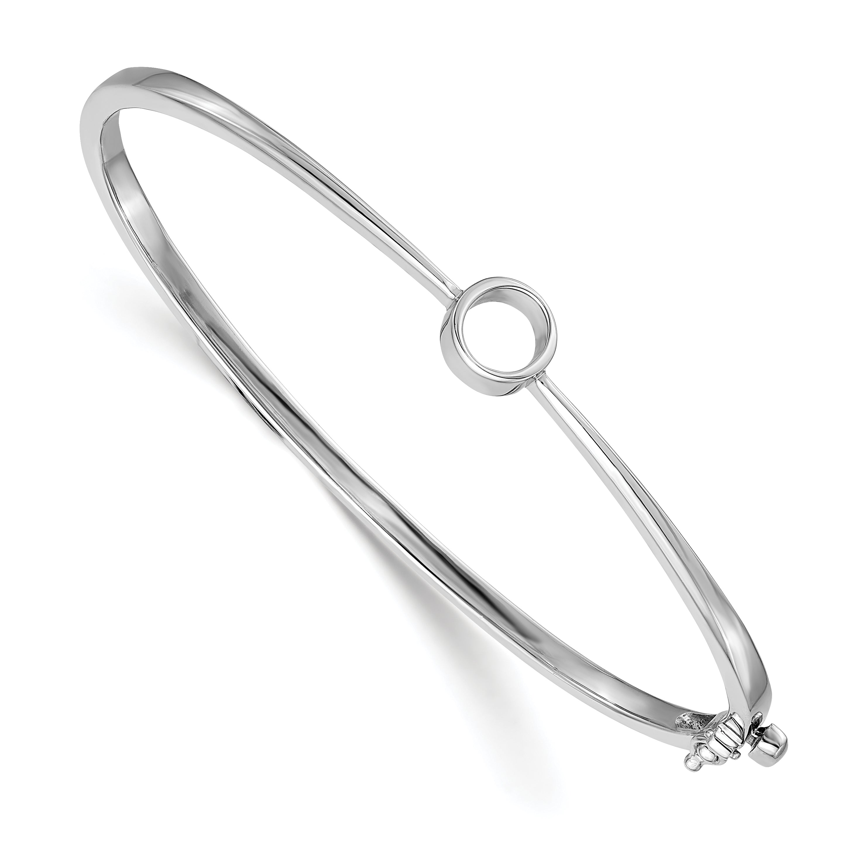 14k White Gold Holds 1 carat 6.0mm Round Stone Hinged Oval Bangle Bracelet Mounting (No Stone Included)