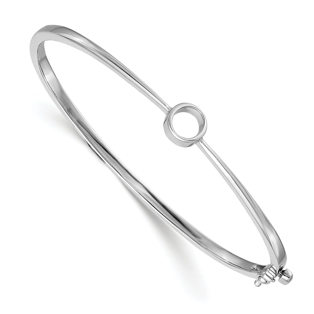 14k White Gold Holds 1 carat 6.0mm Round Stone Hinged Oval Bangle Bracelet Mounting (No Stone Included)