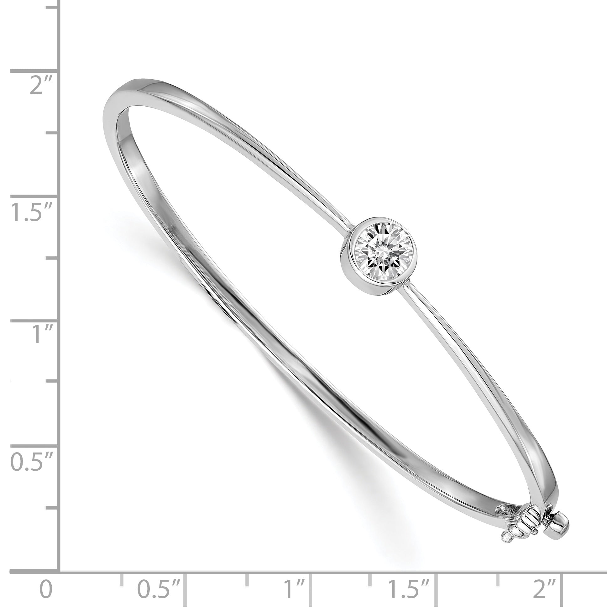 14k White Gold Holds 1 carat 6.0mm Round Stone Hinged Oval Bangle Bracelet Mounting (No Stone Included)