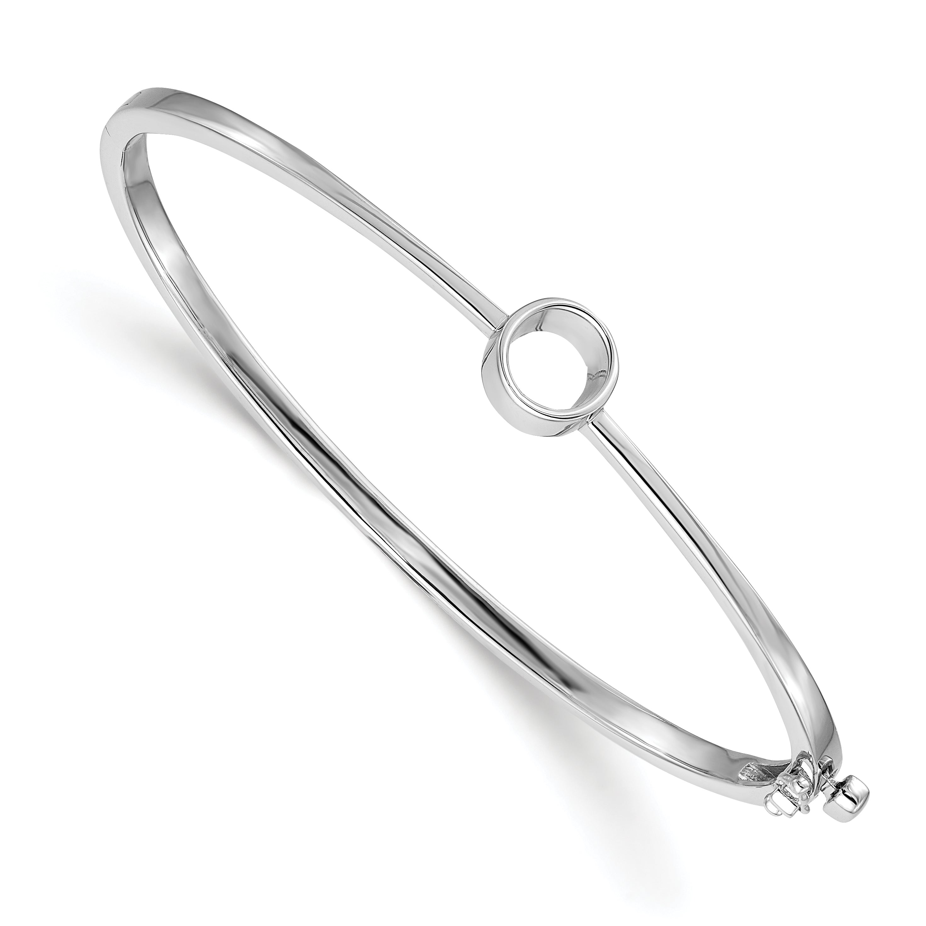 14k White Gold Holds 1 carat 6.5mm Round Stone Hinged Oval Bangle Bracelet Mounting (No Stone Included) Secondary image