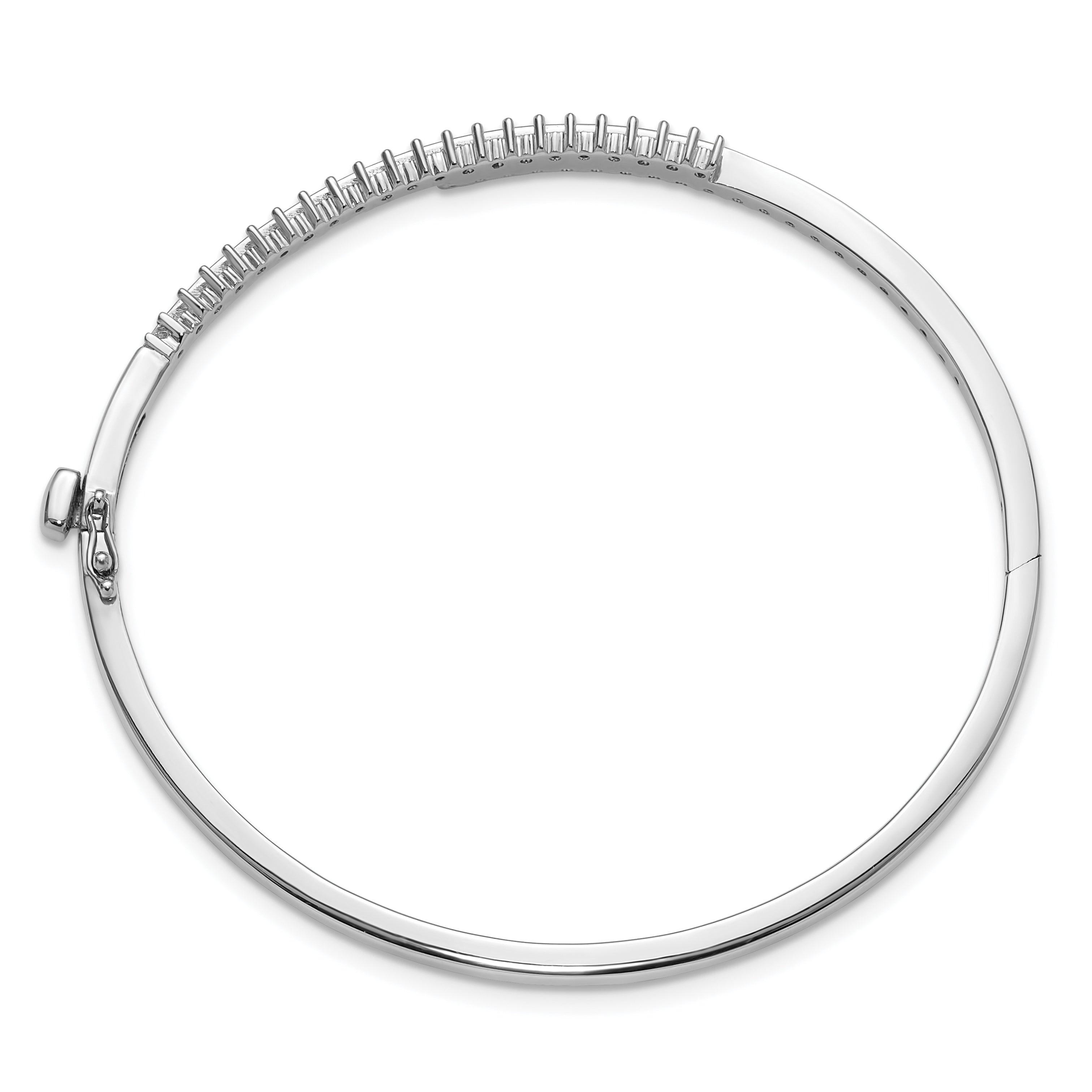 14k White Gold Holds 1 carat (42-1.8mm Round Stones) Hinged Oval Bangle Bracelet Mounting (No Stone Included)