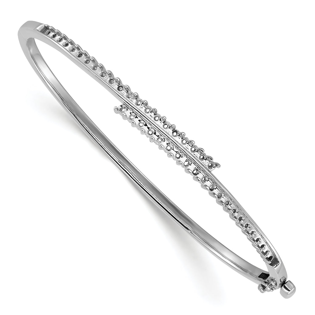 14k White Gold Holds 1 carat (42-1.8mm Round Stones) Hinged Oval Bangle Bracelet Mounting (No Stone Included)