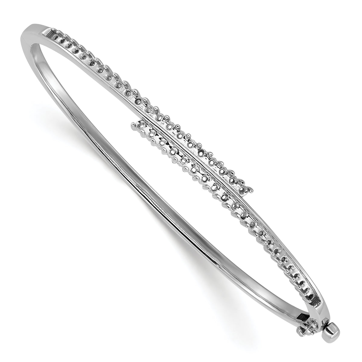 14k White Gold Holds 1 carat (42-1.8mm Round Stones) Hinged Oval Bangle Bracelet Mounting (No Stone Included)
