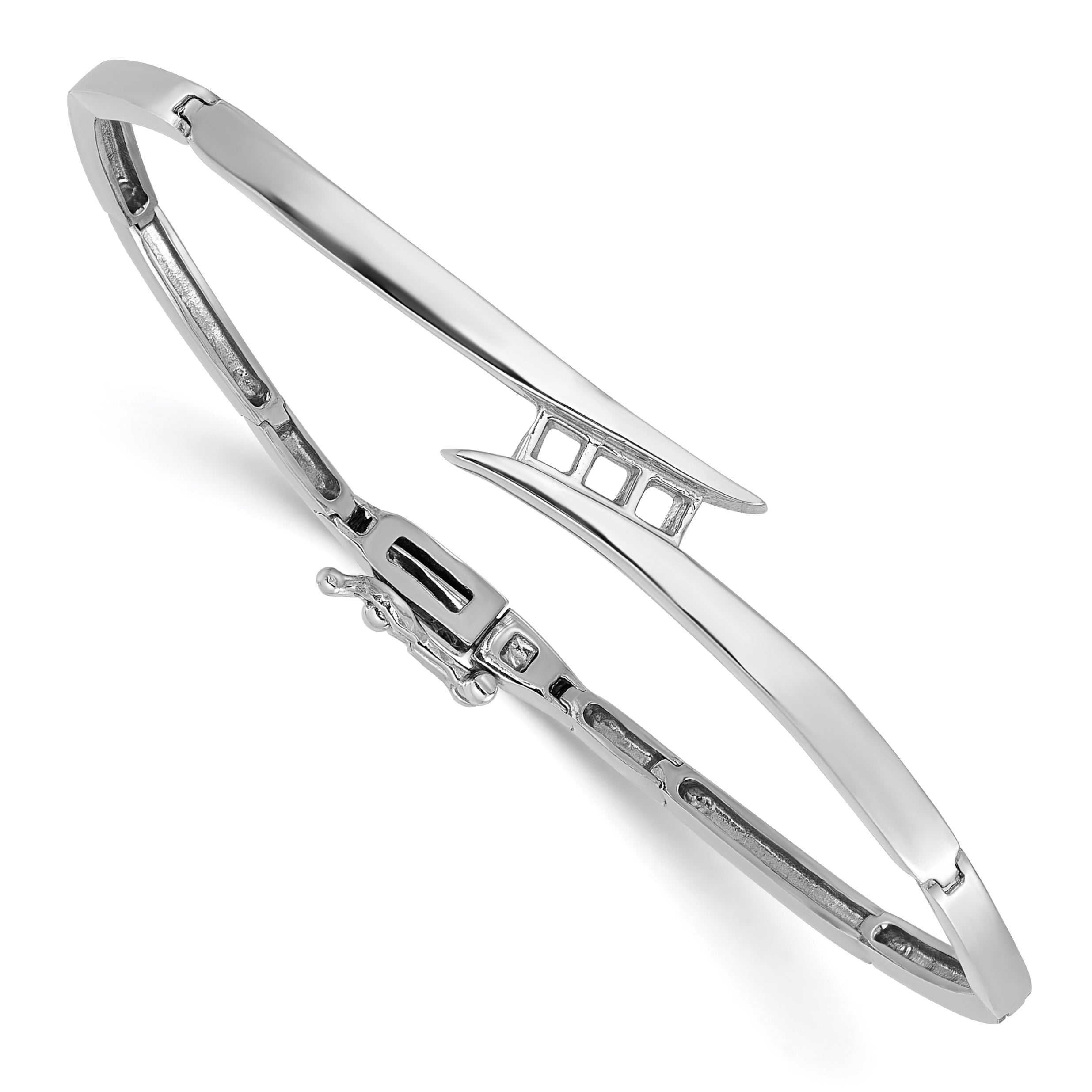 14k White Gold Holds 1/4 carat 3-2.9mm Round Stones Hinged Bangle Bracelet Mounting (No Stone Included) Main image