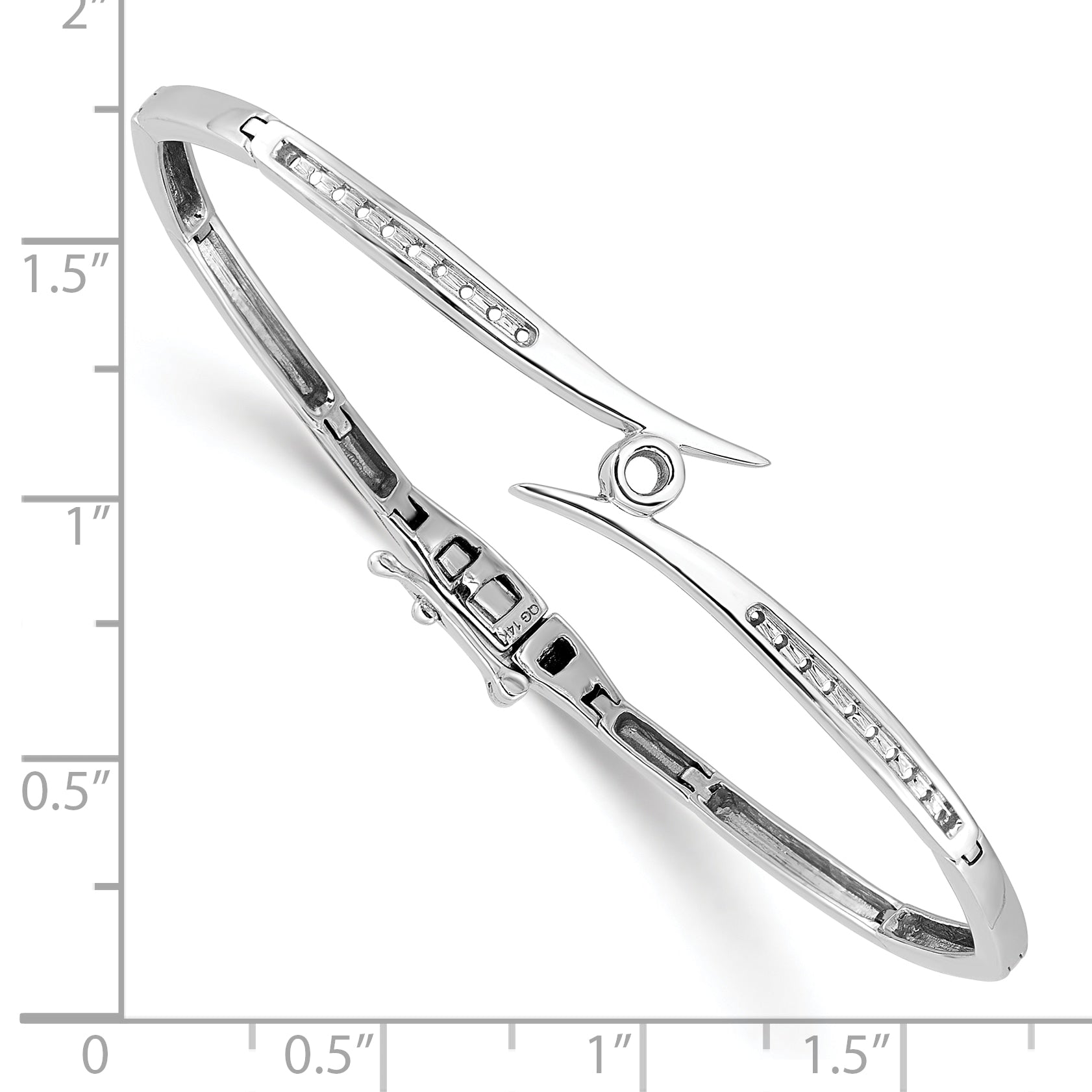 14k White Gold Holds 1/4 carat 1-2.4mm and 20-1.3mm Round Stones Hinged Oval Bangle Bracelet Mounting (No Stone Included)
