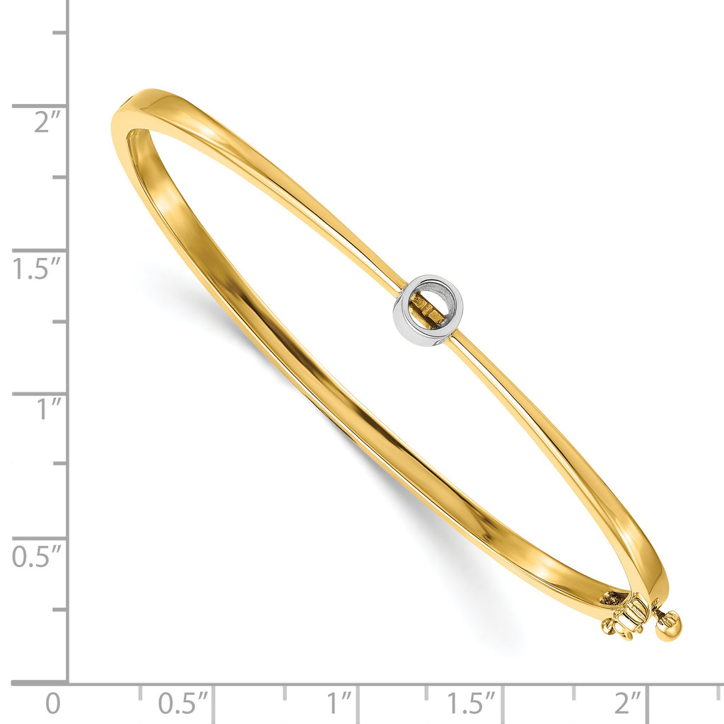14k Two-tone Holds 1/4 carat 4.0mm Round Stone Hinged Oval Bangle Bracelet Mounting (No Stone Included)
