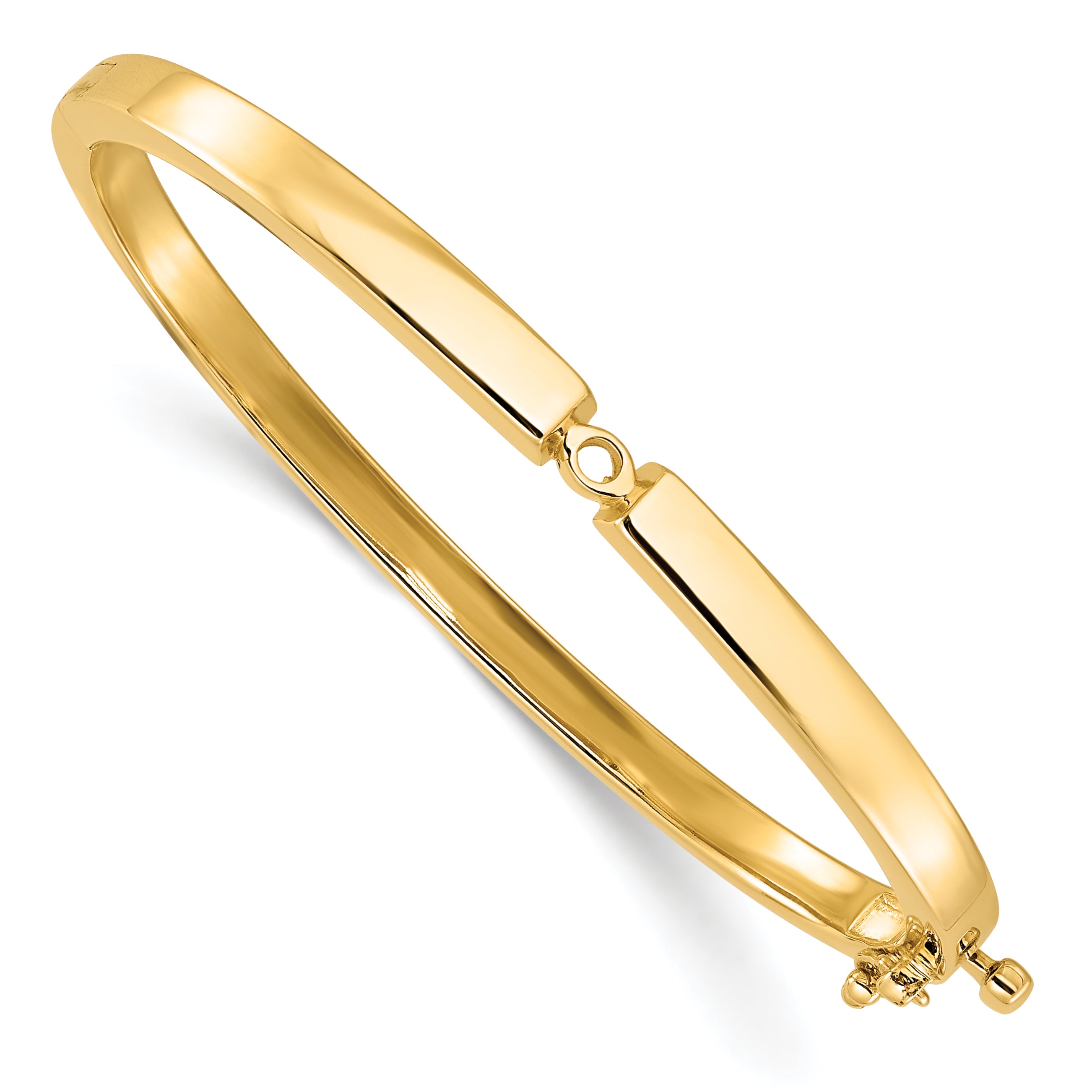 14k Holds 1/2 carat 5.0mm Round Stone Hinged Oval Bangle Bracelet Mounting (No Stone Included)