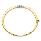 14k Two-tone Holds 1/2 carat 1-3.8mm and 2-3.4mm Round Stones Hinged Oval Bangle Bracelet Mounting (No Stone Included)