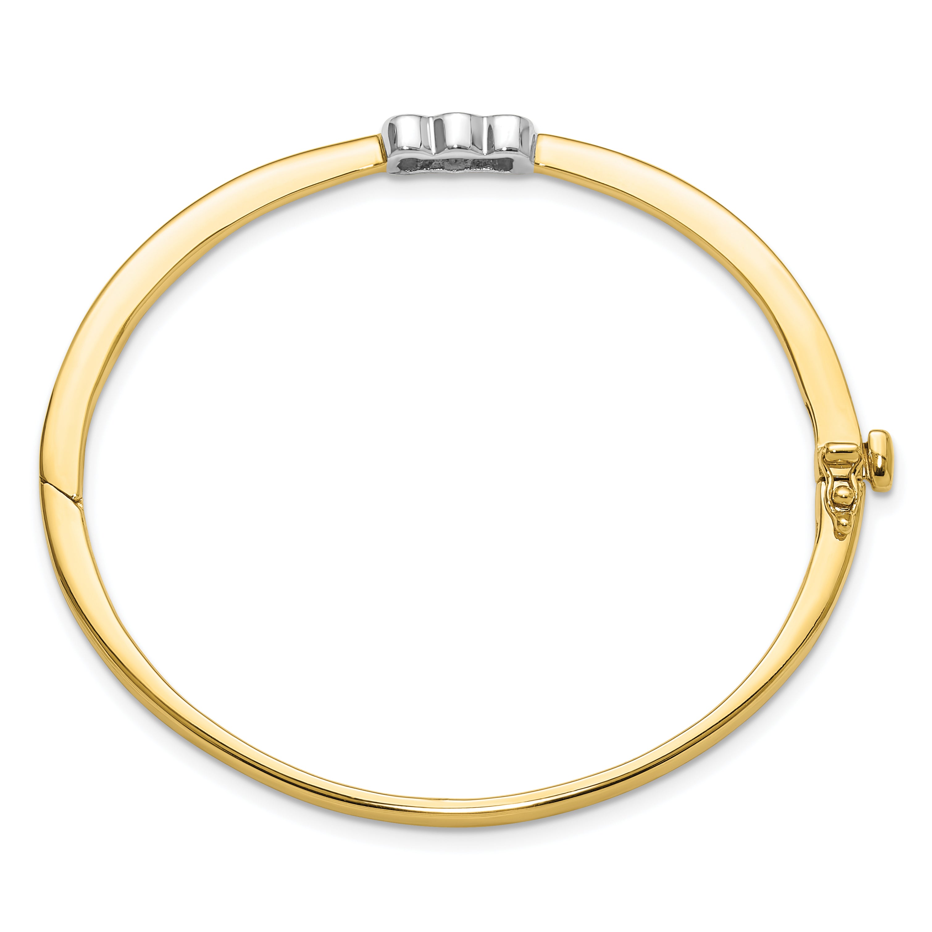 14k Two-tone Holds 1/2 carat 1-3.8mm and 2-3.4mm Round Stones Hinged Oval Bangle Bracelet Mounting (No Stone Included)