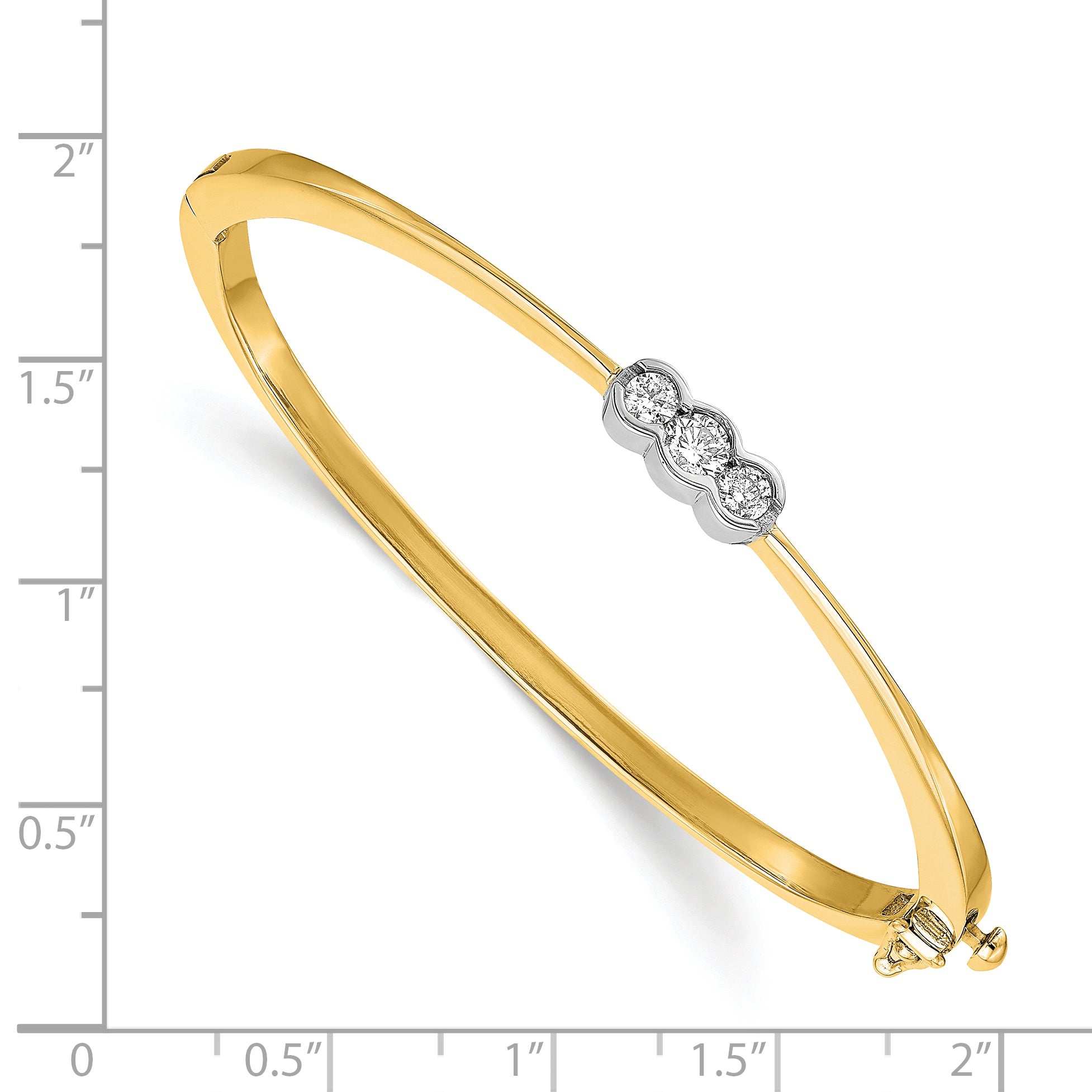 14k Two-tone Complete 3-Stone 1/2 carat AA Diamond Hinged Oval Bangle Bracelet Secondary image
