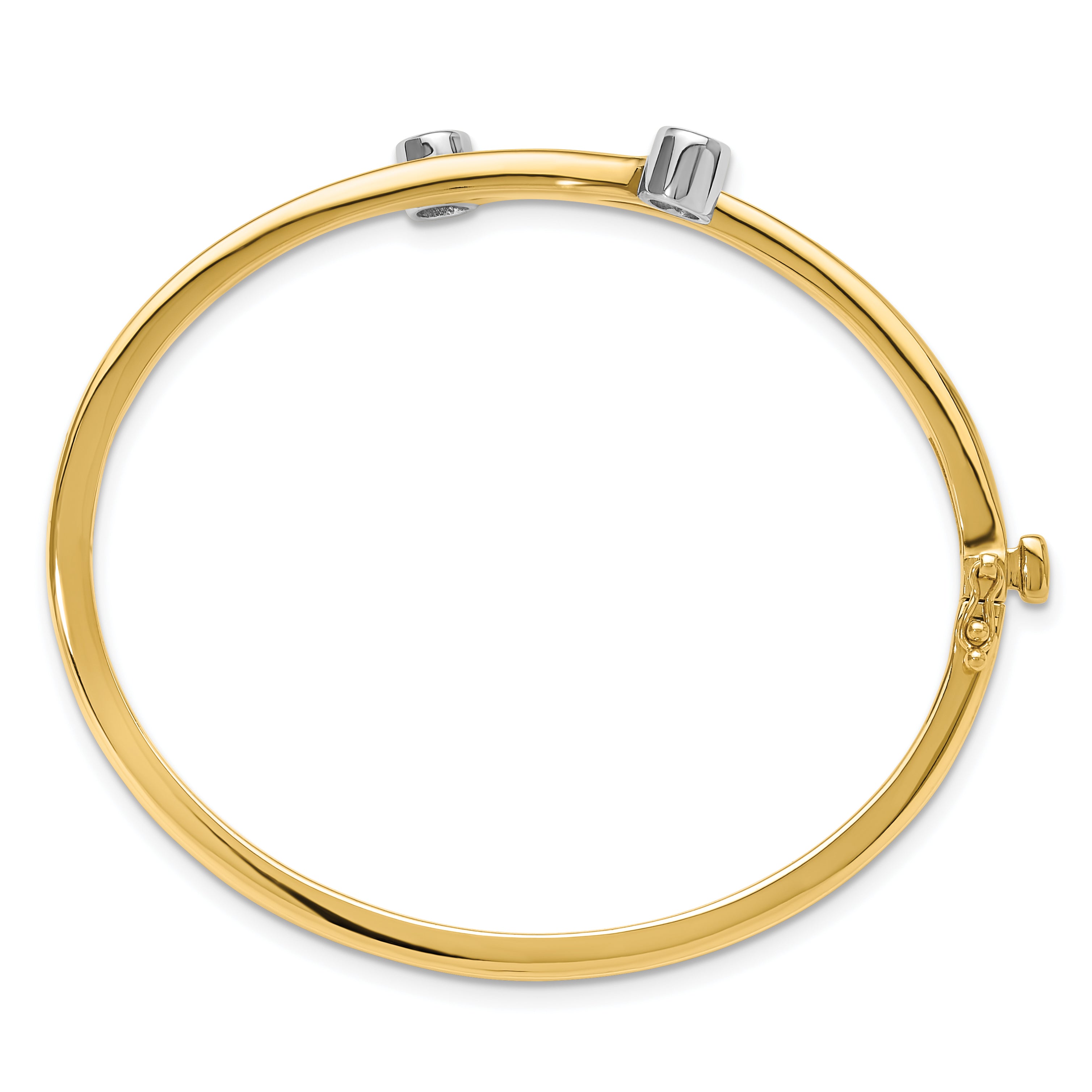 14k Two-tone Holds 1/2 carat 2-4.0mm Round Stones Hinged Oval Bangle Bracelet Mounting (No Stone Included)