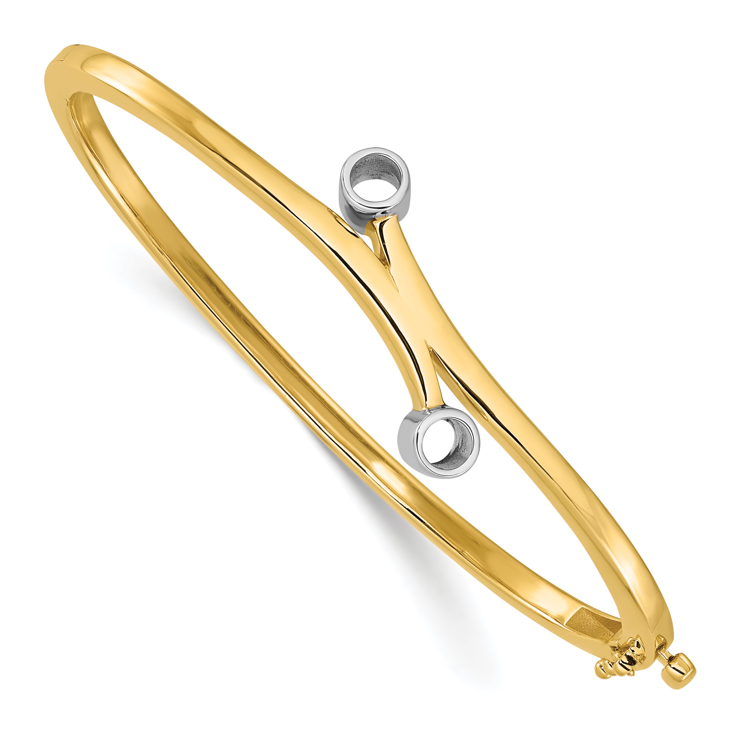 14k Two-tone Holds 1/2 carat 2-4.0mm Round Stones Hinged Oval Bangle Bracelet Mounting (No Stone Included) Main image