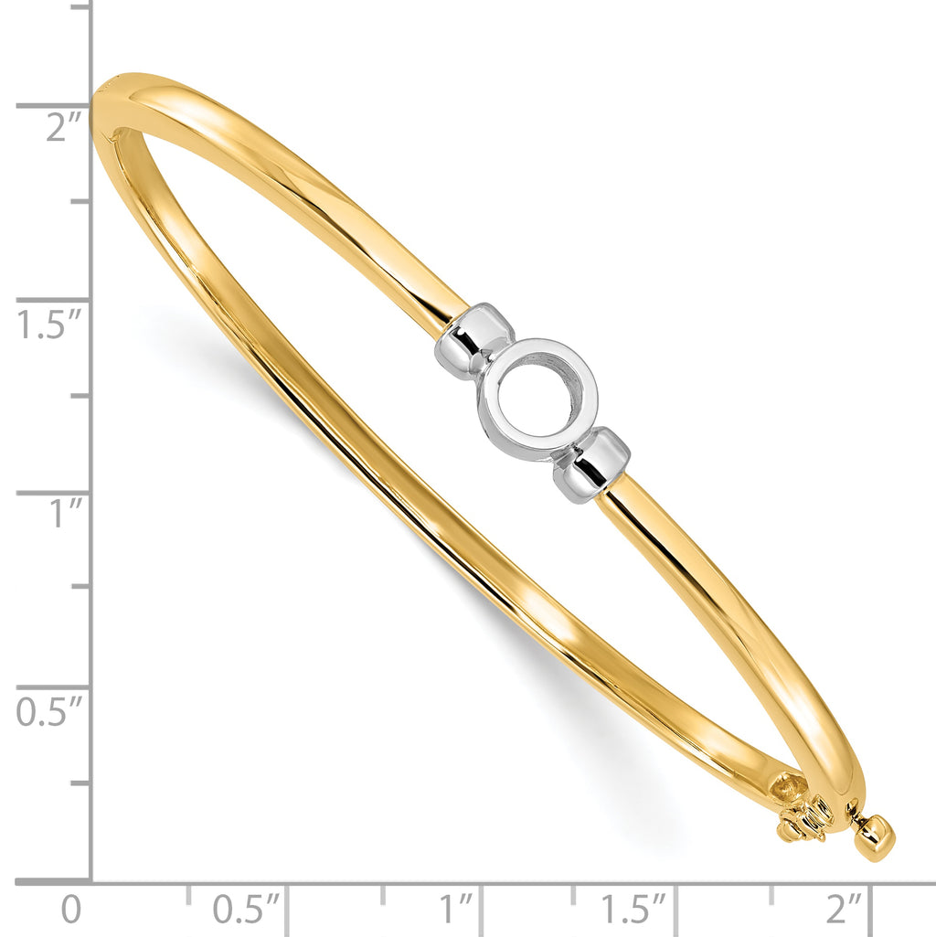 14k Two-tone Holds 1/2 carat 5.0mm Round Stone Hinged Oval Bangle Bracelet Mounting (No Stone Included)