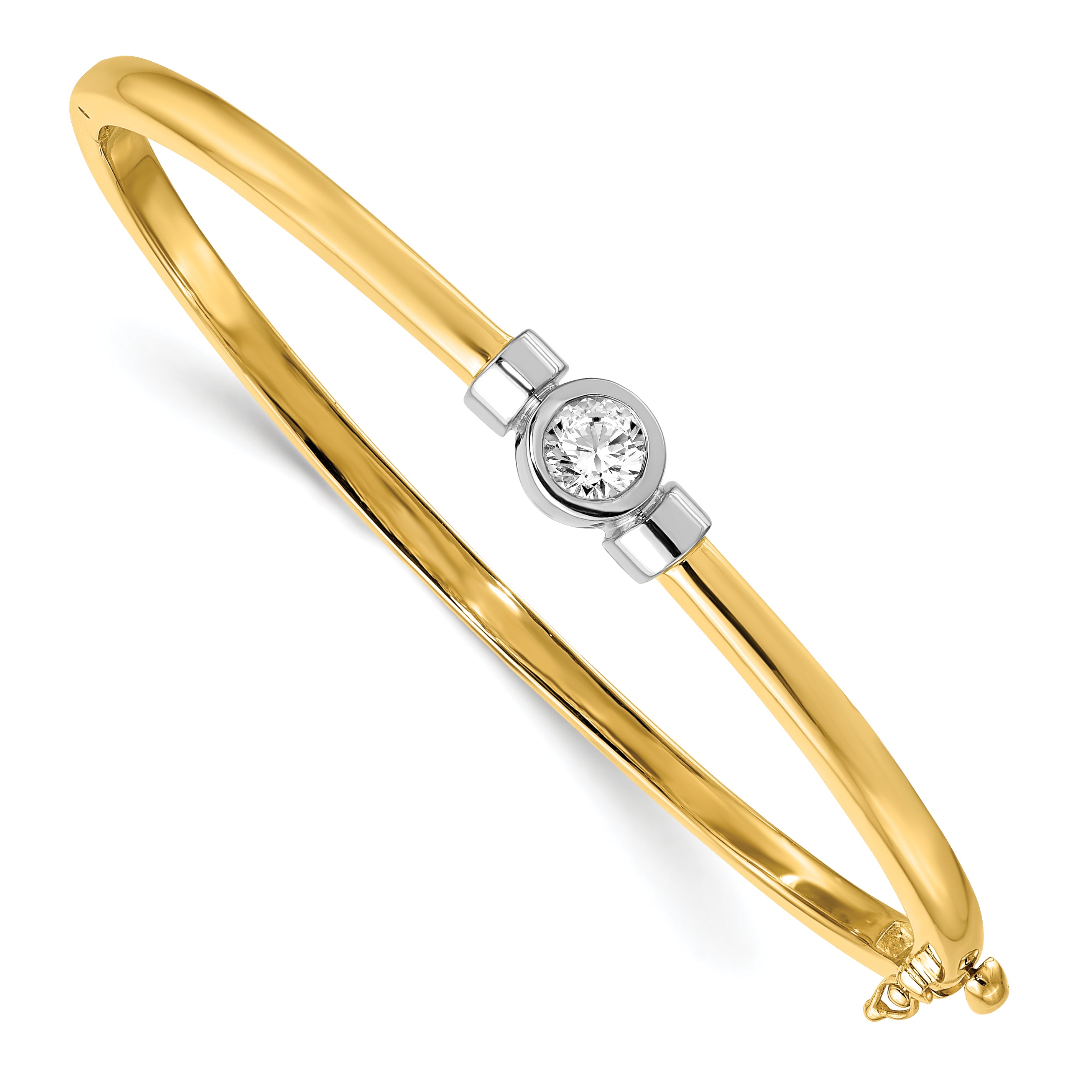 14k Two-tone Complete 1/2 carat AA Diamond Hinged Oval Bangle Bracelet Main image