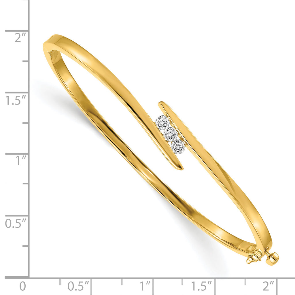 14k Complete 3-Stone 1/3 carat AA Diamond Hinged Oval Bangle Bracelet