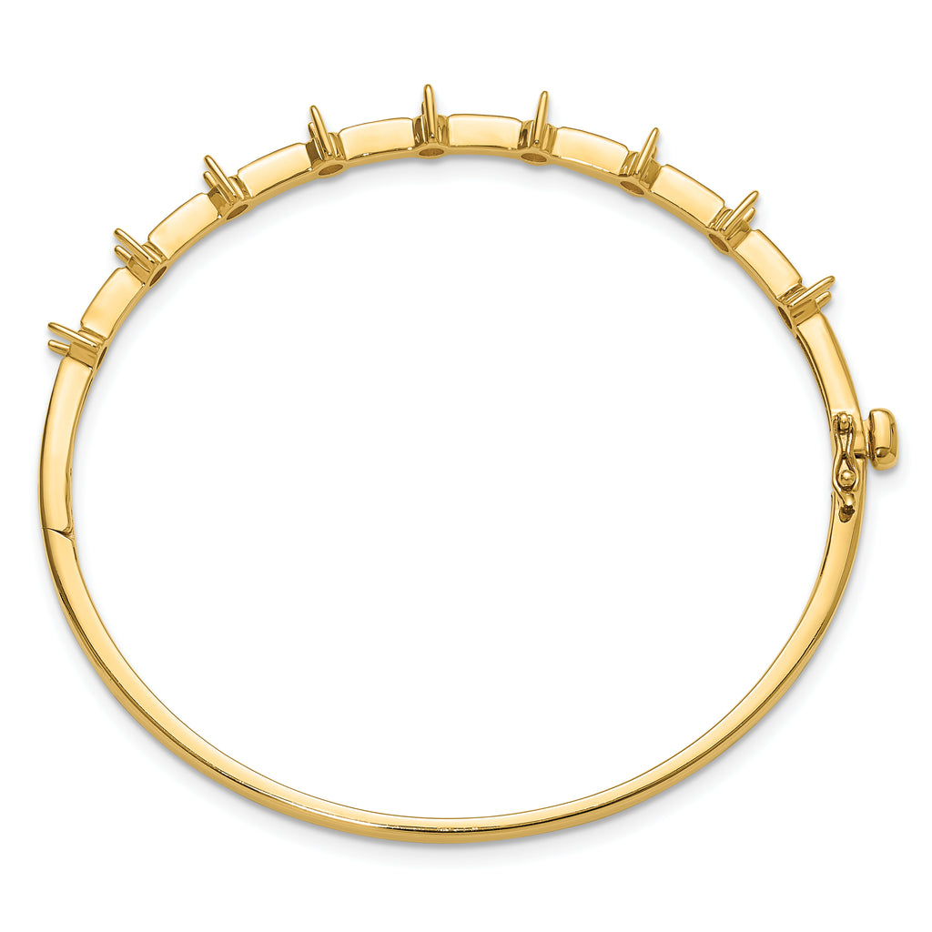 14k Holds 7/8 carat 9-3.0mm Round Stones Hinged Oval Bangle Bracelet Mounting (No Stone Included)