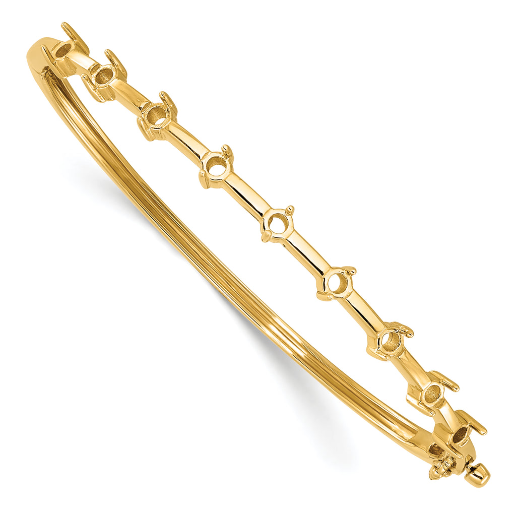 14k Holds 7/8 carat 9-3.0mm Round Stones Hinged Oval Bangle Bracelet Mounting (No Stone Included)
