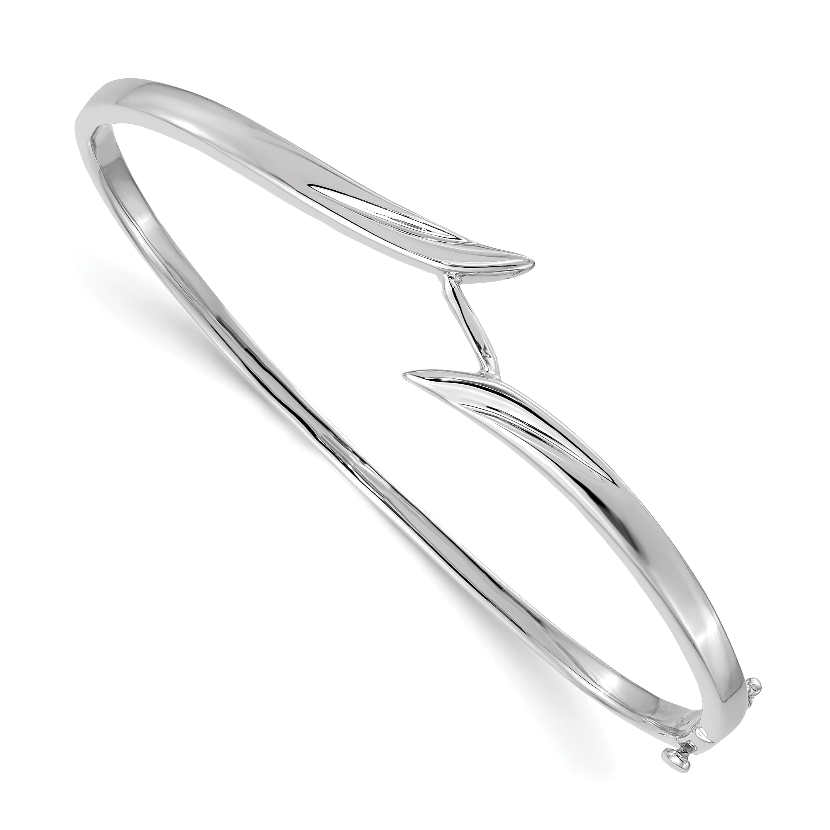 14k White Gold Hinged Oval Bangle Bracelet Mounting (No Stone Included) Main image