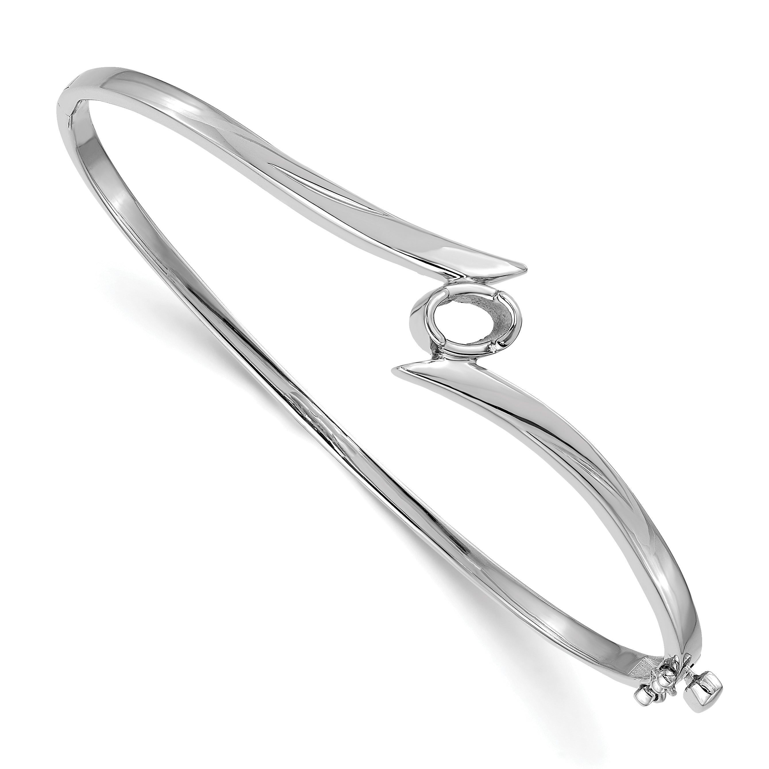 14k White Gold Holds 3/8 carat 6x4mm Oval Stone Hinged Oval Bangle Bracelet Mounting (No Stone Included)