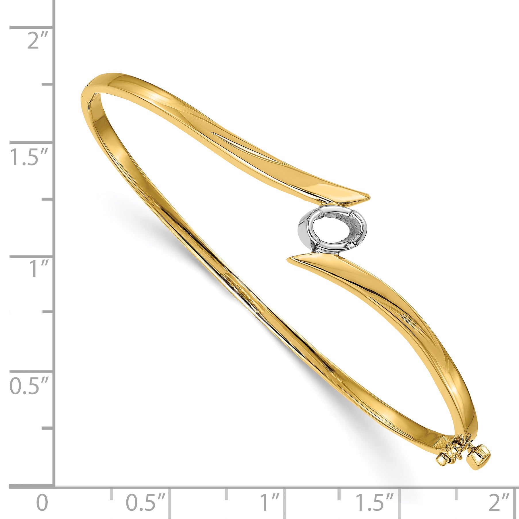 14k Two-tone Holds 3/8 carat 6x4mm Oval Stone Hinged Oval Bangle Bracelet Mounting (No Stone Included) Secondary image
