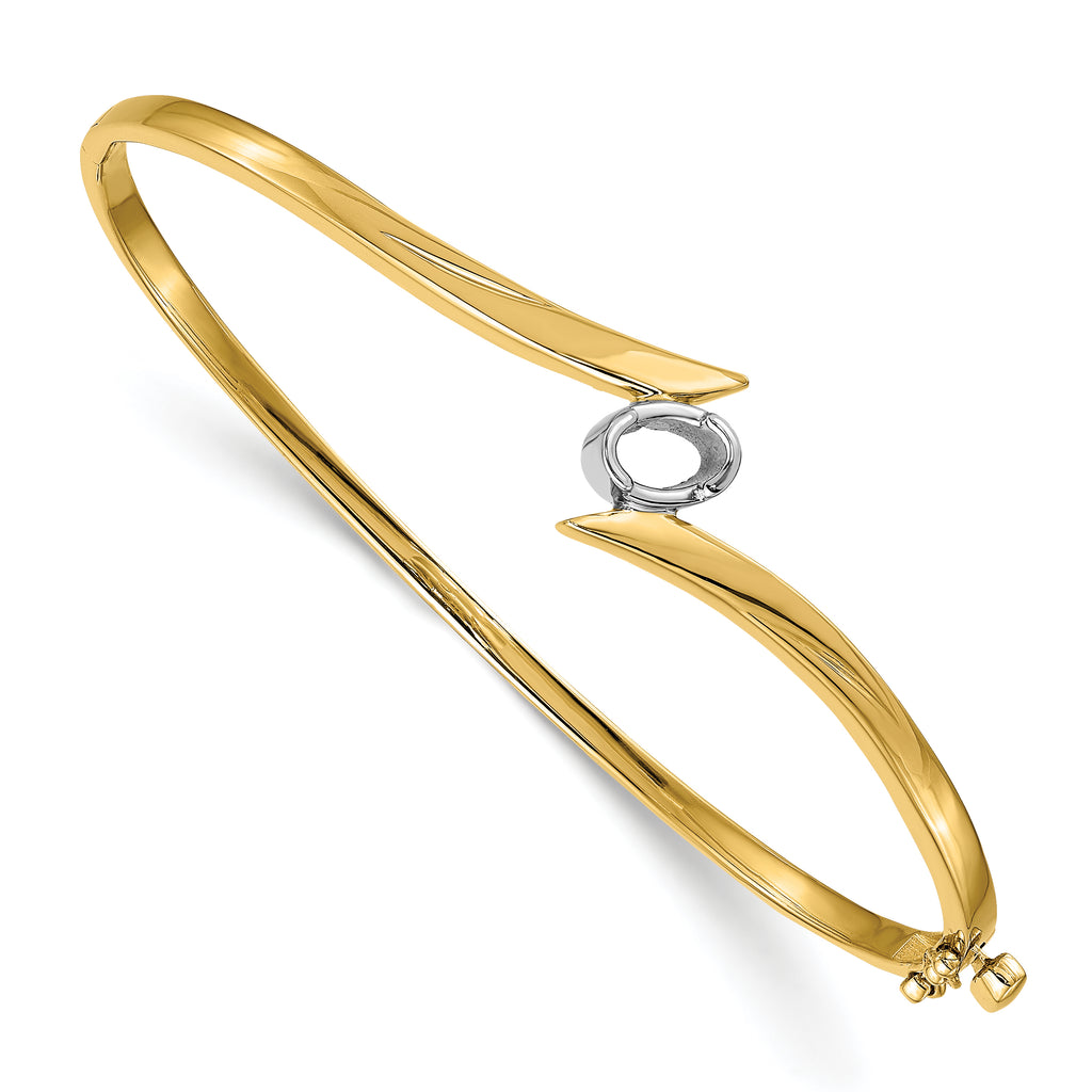 14k Two-tone Holds 3/8 carat 6x4mm Oval Stone Hinged Oval Bangle Bracelet Mounting (No Stone Included)