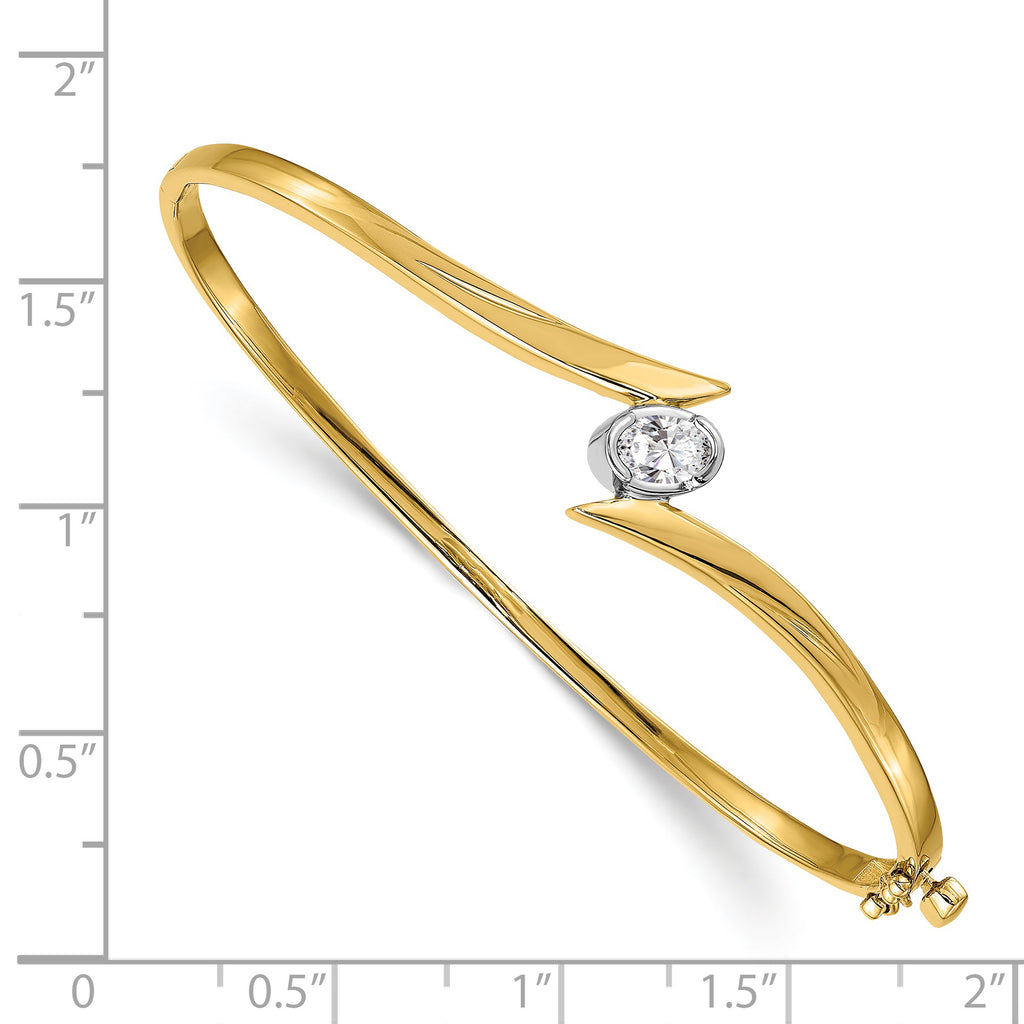 14k Two-tone Complete 3/8 carat Oval VS Diamond Hinged Oval Bangle Bracelet