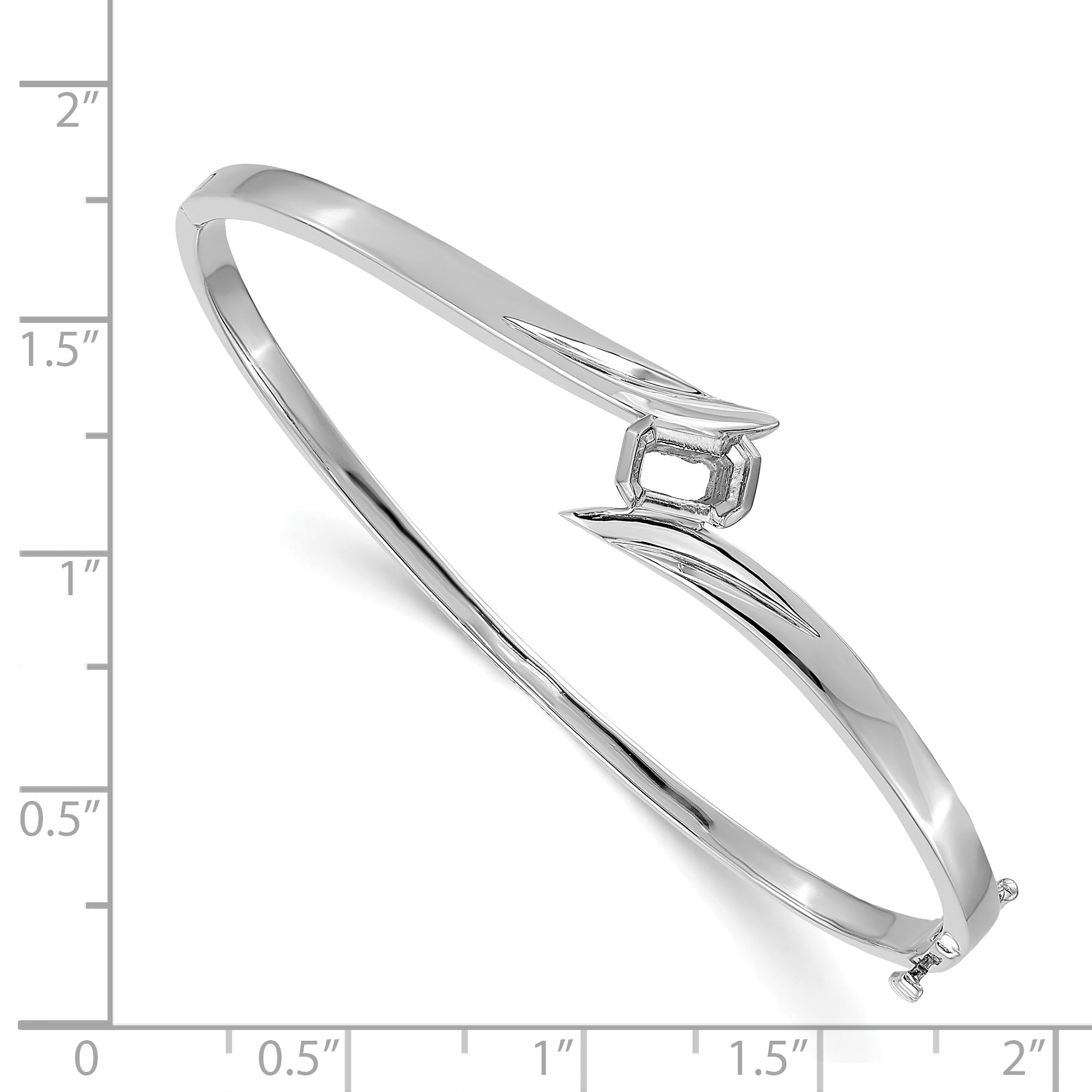 14k White Gold Holds 3/4 carat 6x4mm Emerald-cut Stone Hinged Oval Bangle Bracelet Mounting (No Stone Included)