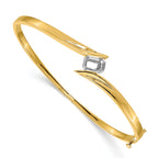 14k Two-tone Holds 3/4 carat 6x4mm Emerald-cut Stone Hinged Oval Bangle Bracelet Mounting (No Stone Included)