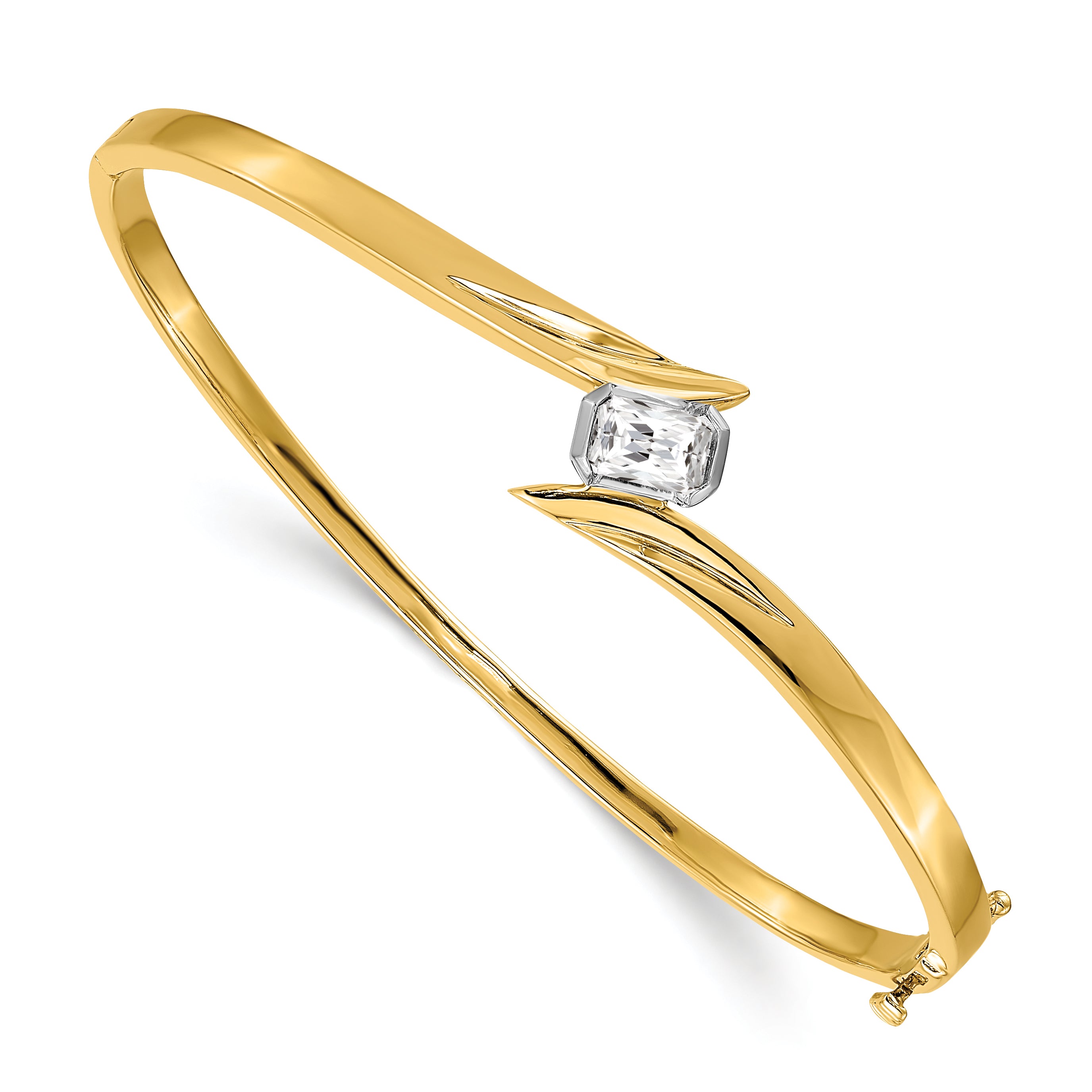 14k Two-tone Complete 3/4 carat Emerald-cut VS Diamond Hinged Oval Bangle  Bracelet