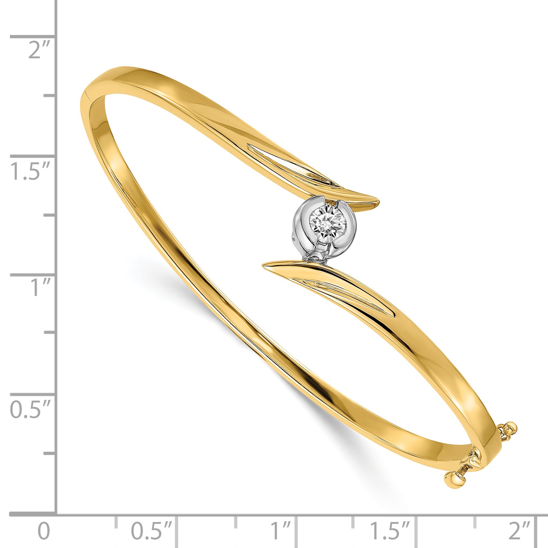 14k Two-tone Complete 1/4 carat AA Diamond Hinged Oval Bangle Bracelet Secondary image