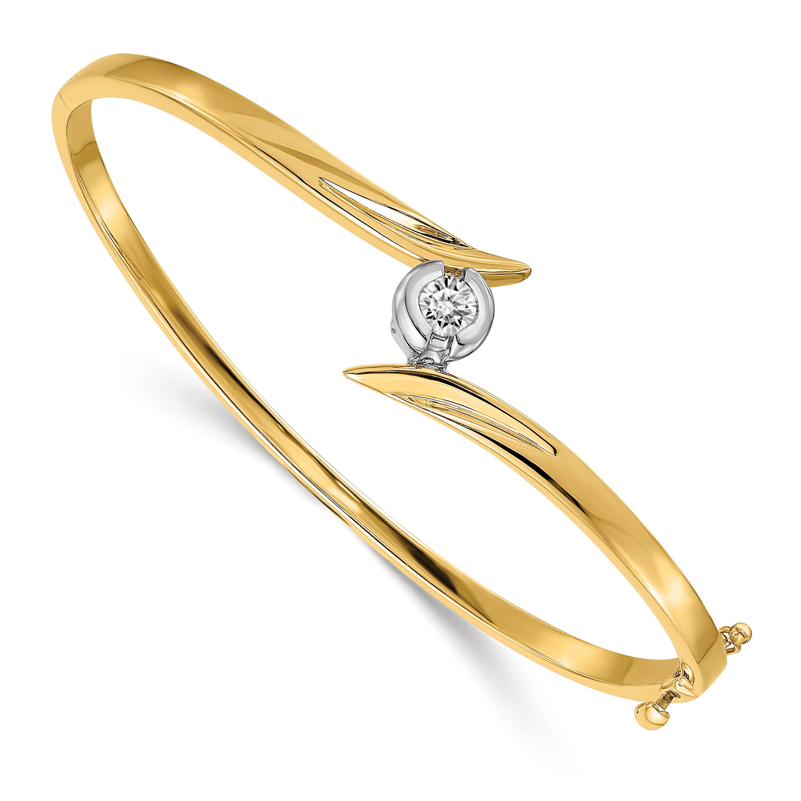 14k Two-tone Complete 1/4 carat AA Diamond Hinged Oval Bangle Bracelet
