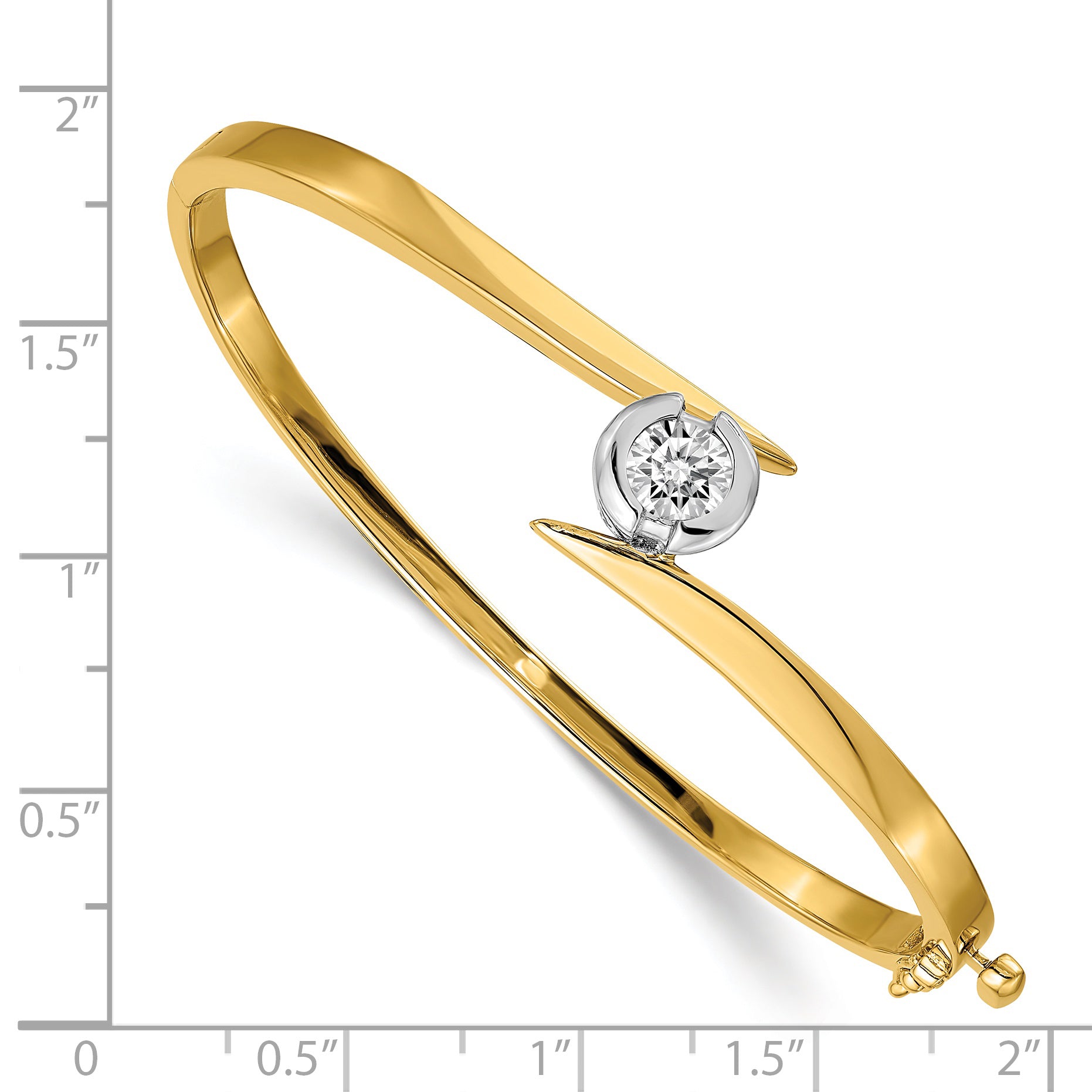14k Two-tone Holds 1 carat 5.75mm Round Stone Hinged Oval Bangle Bracelet Mounting (No Stone Included)