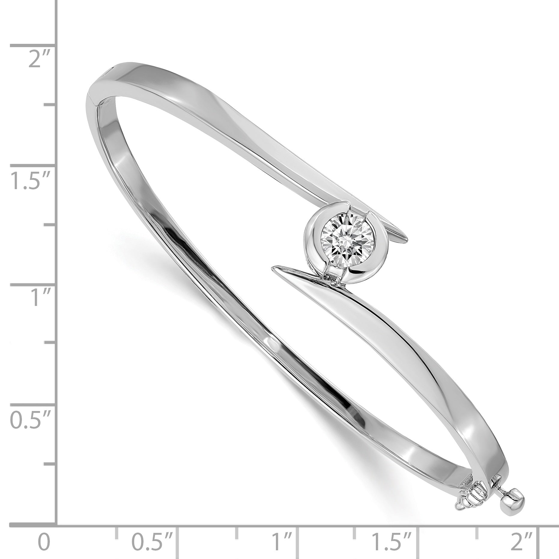 14k White Gold Holds 1 carat 5.75mm Round Stone Hinged Oval Bangle Bracelet Mounting (No Stone Included) Secondary image