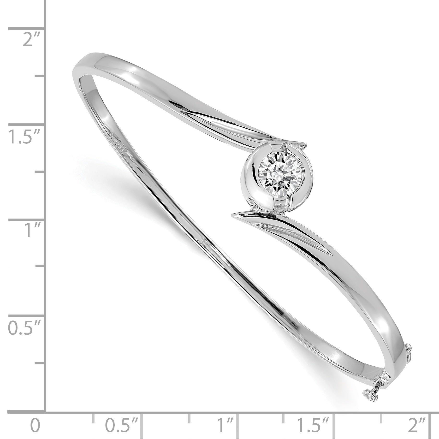 14k White Gold Holds 1 carat 6.5mm Round Stone Hinged Oval Bangle Bracelet Mounting (No Stone Included) Secondary image