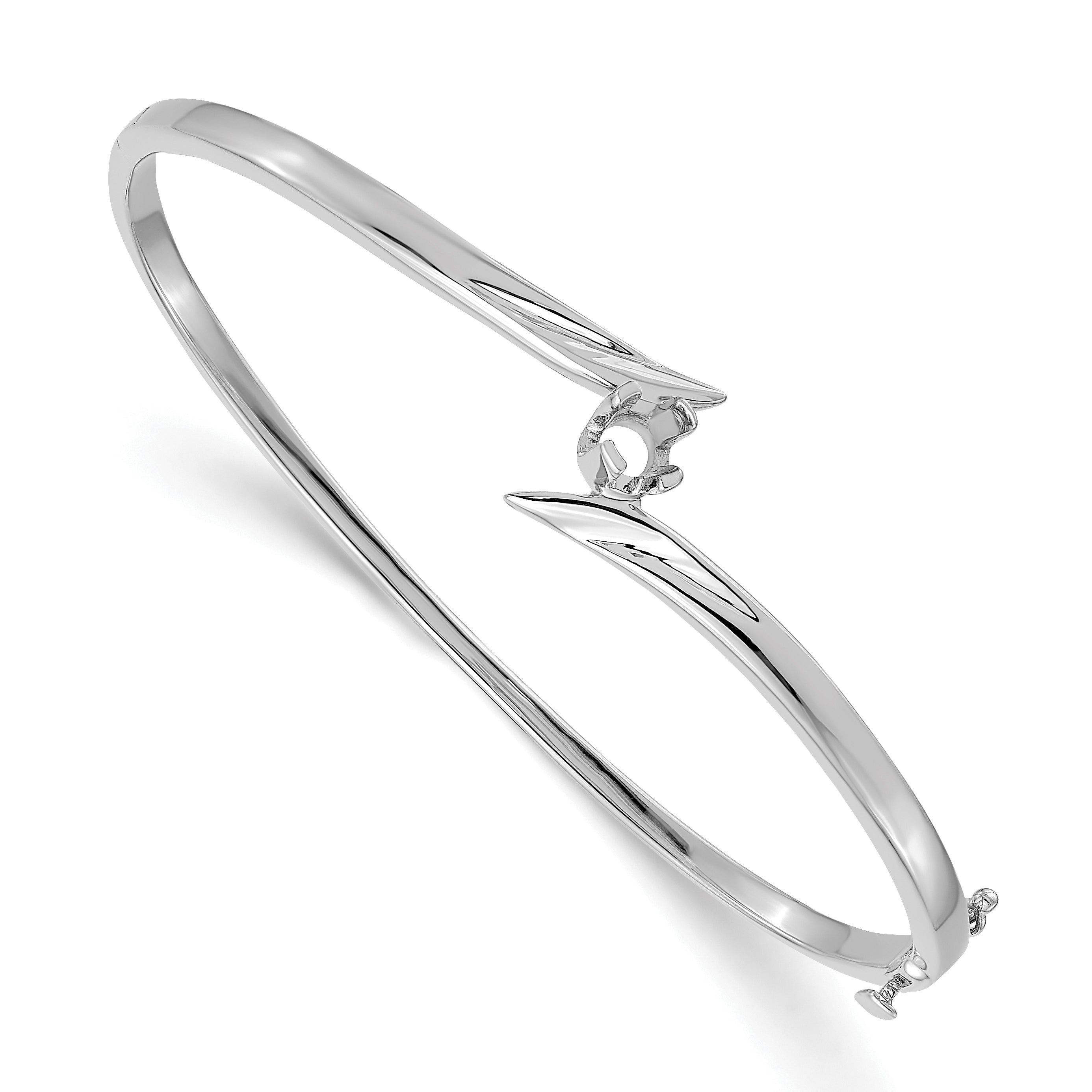 14k White Gold Holds 1/4 carat 4.0mm Round Stone Hinged Oval Bangle Bracelet Mounting (No Stone Included) Main image