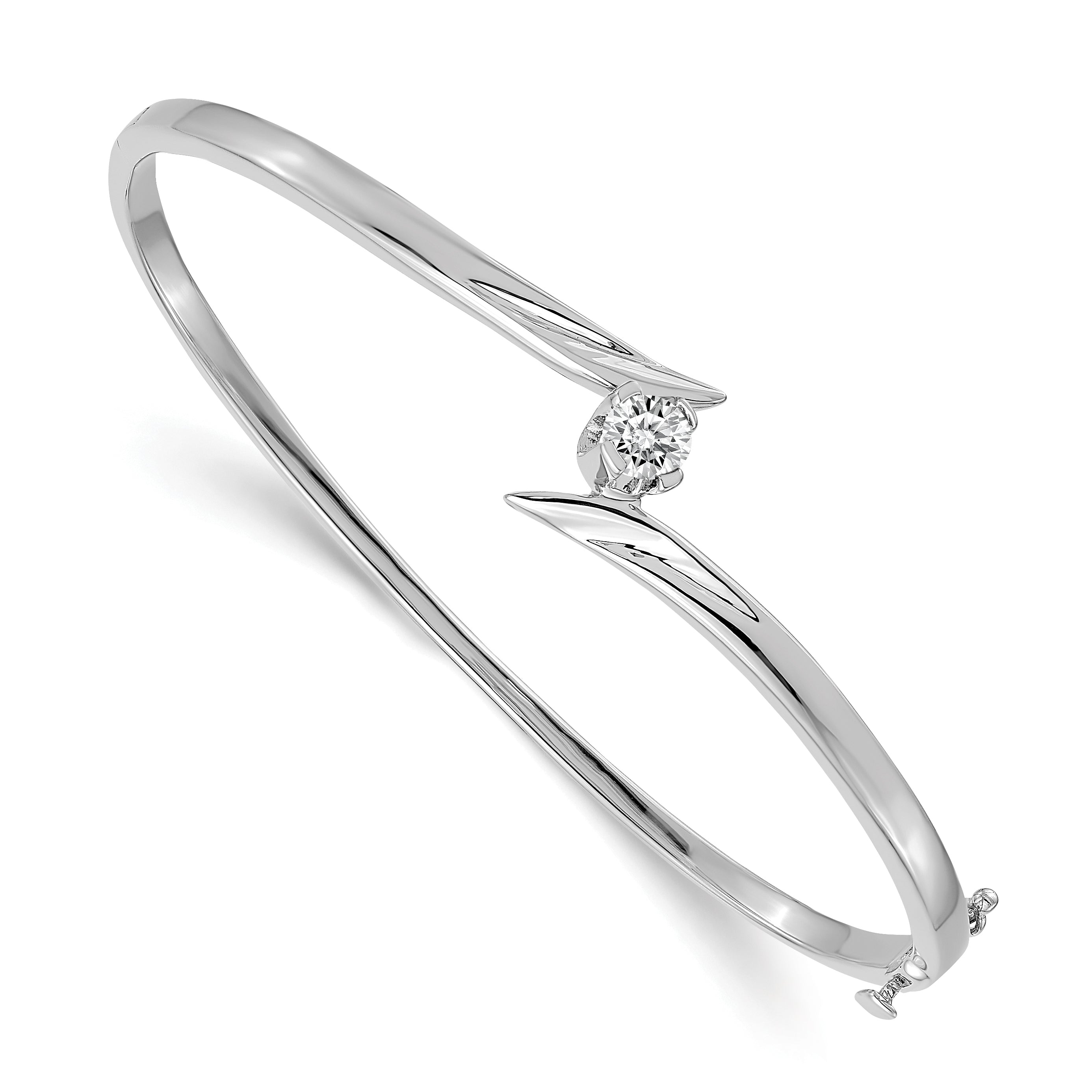 14k White Gold Complete 1/4 carat AAA Diamond Hinged Oval Bangle Bracelet Main image