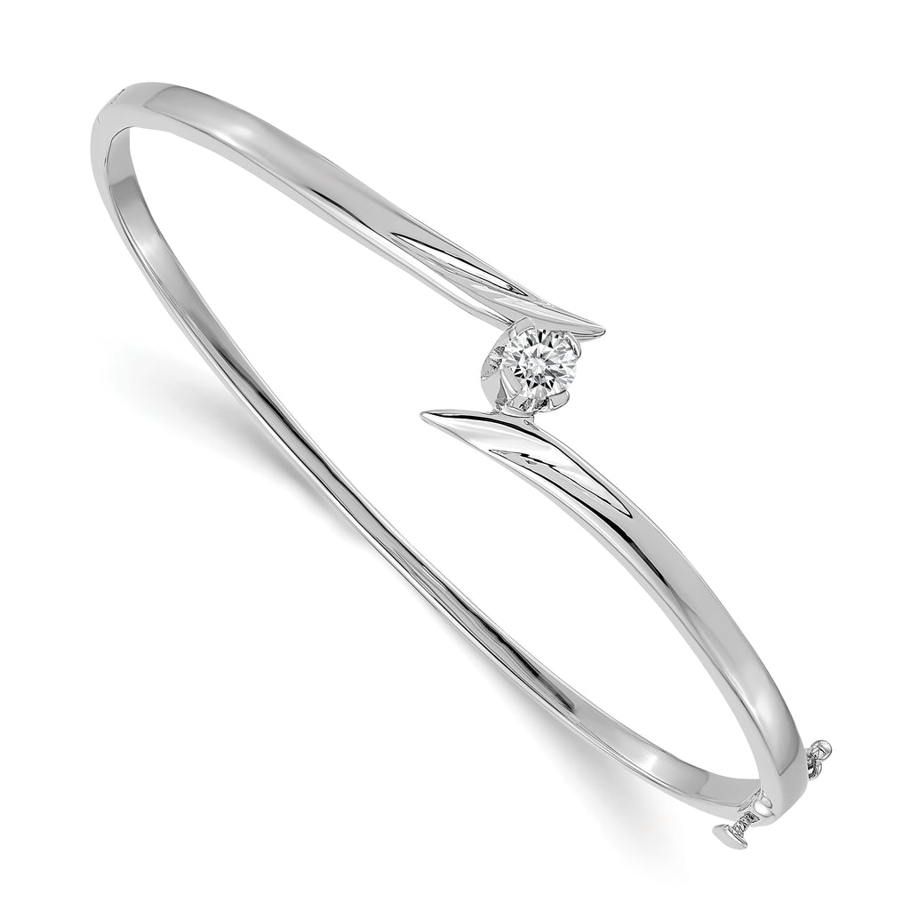 14k White Gold Complete 1/4 carat AAA Diamond Hinged Oval Bangle Bracelet