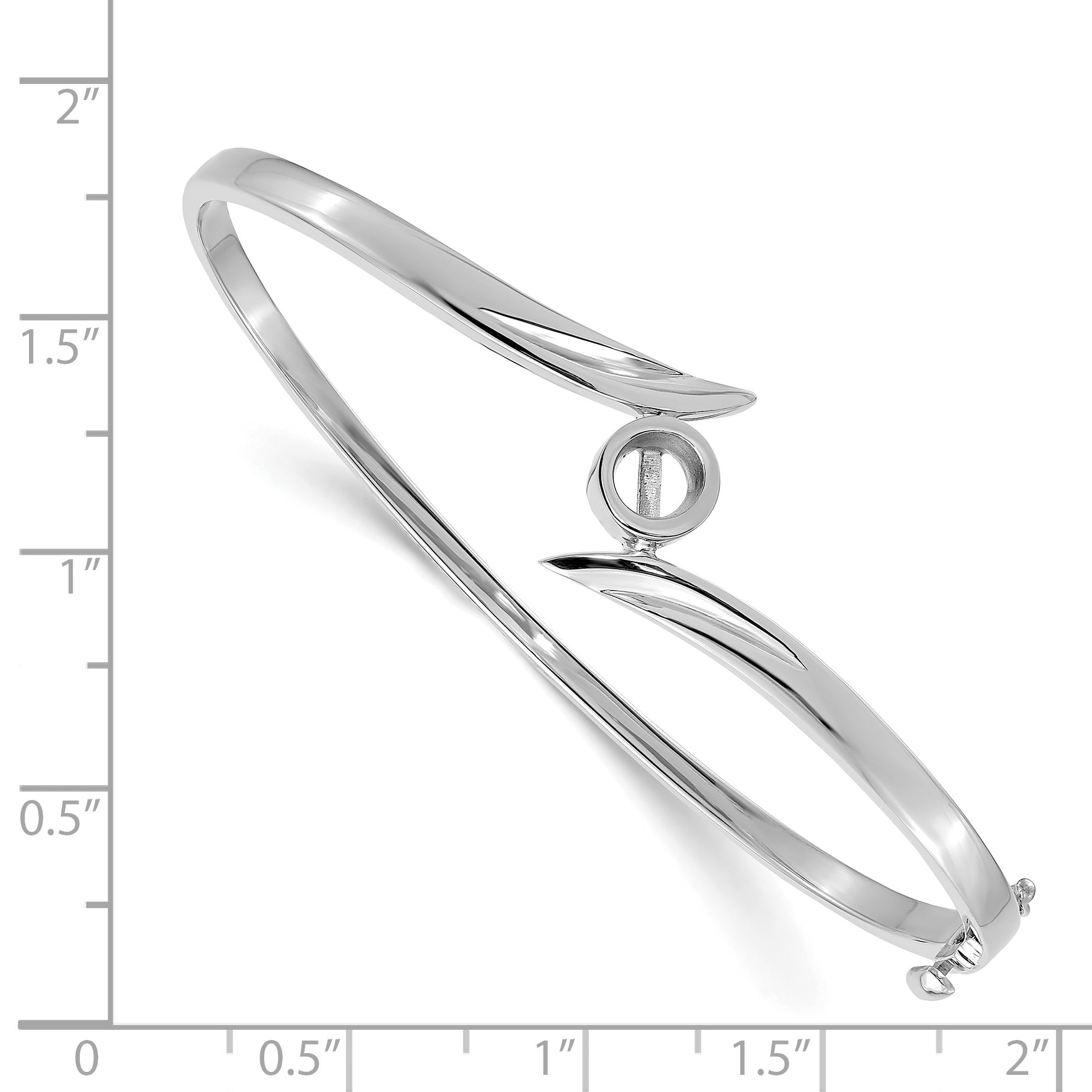 14k White Gold Holds 1/2 carat 5.0mm Round Stone Hinged Oval Bangle Bracelet Mounting (No Stone Included)