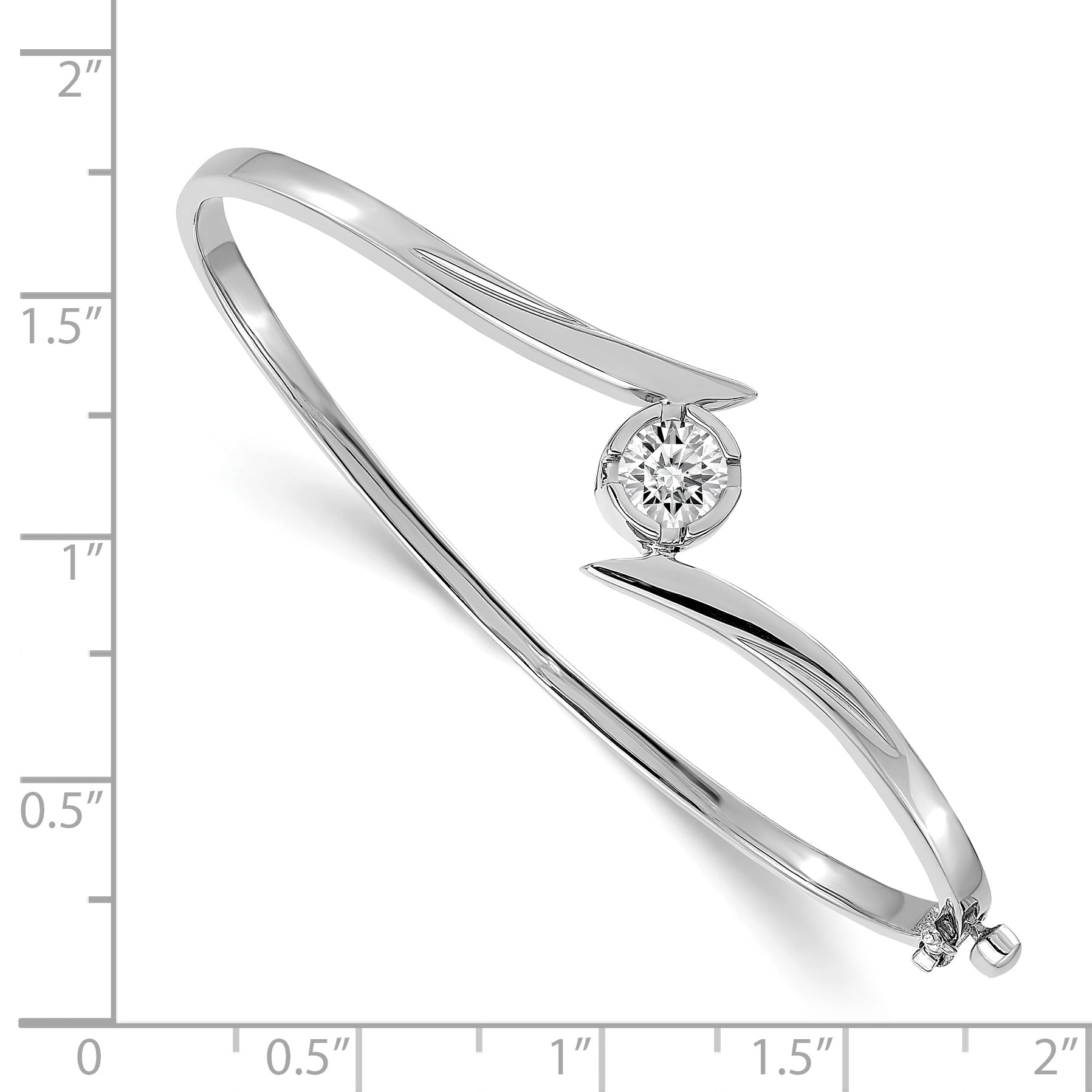 14k White Gold Holds 3/4 carat 5.75mm Round Stone Hinged Oval Bangle Bracelet Mounting (No Stone Included)