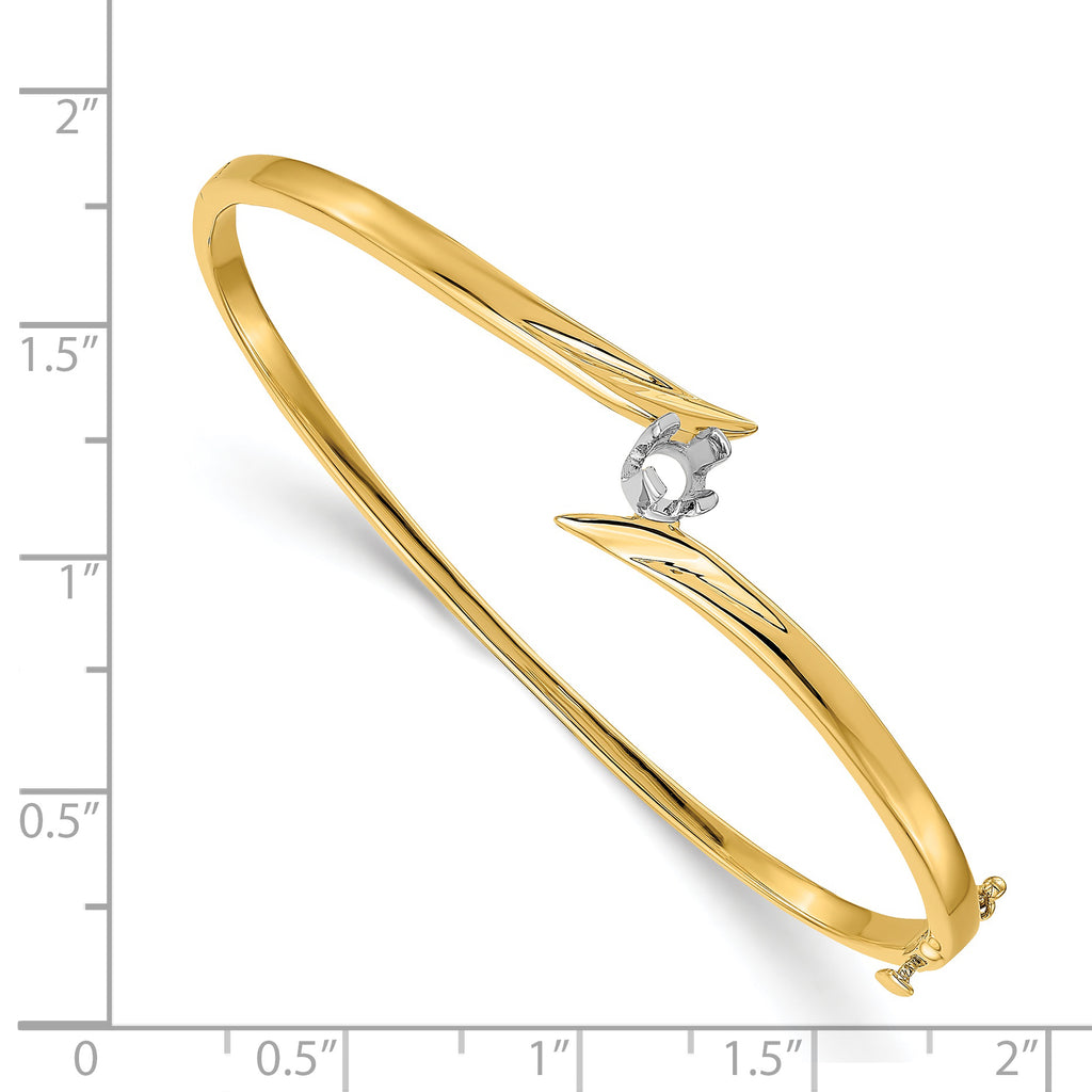14k Two-tone Holds 1/4 carat 4.0mm Round Stone Hinged Oval Bangle Bracelet Mounting (No Stone Included)