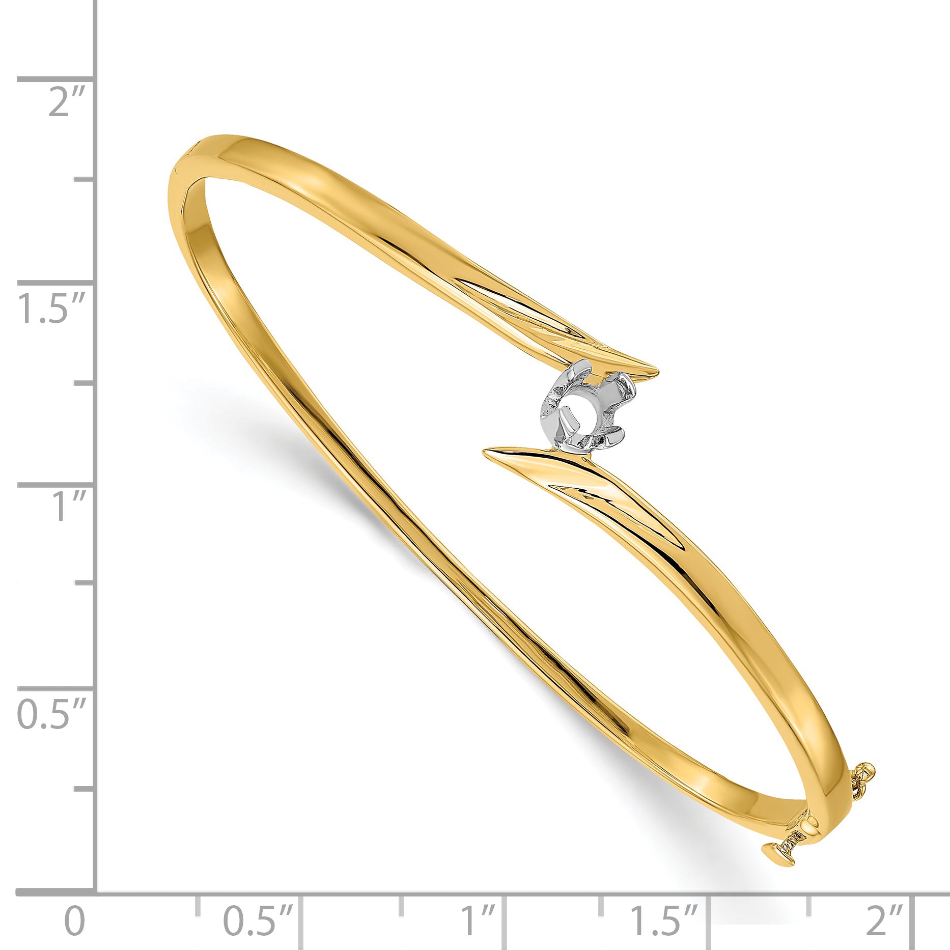 14k Two-tone Holds 1/4 carat 4.0mm Round Stone Hinged Oval Bangle Bracelet Mounting (No Stone Included)