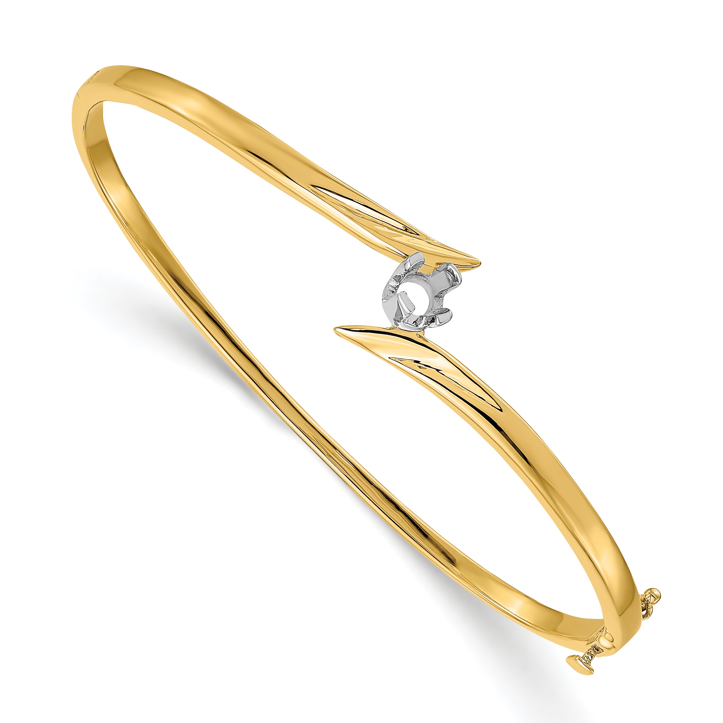 14k Two-tone Holds 1/4 carat 4.0mm Round Stone Hinged Oval Bangle Bracelet Mounting (No Stone Included) Main image